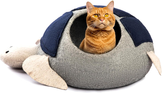 Luxurious Eco-Friendly Merino Wool Cat Cave Bed Sloth - Foldable Hideaway Pod for Indoor Cats - Premium Felt Kitten Beds - Covered Cat House for Ultimate Cozy Comfort by Woolygon