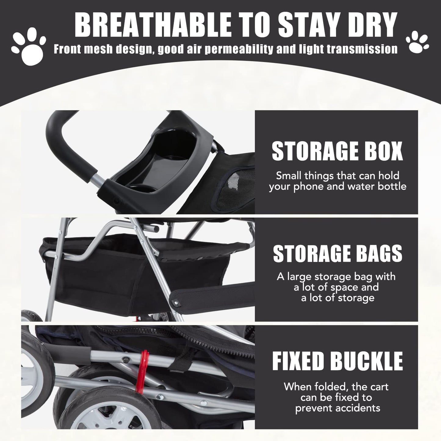 Pet Stroller 4 Wheels Dog Cat Stroller for Small Medium Dogs Cats Foldable Puppy Stroller with Storage Basket and Cup Holder,Black
