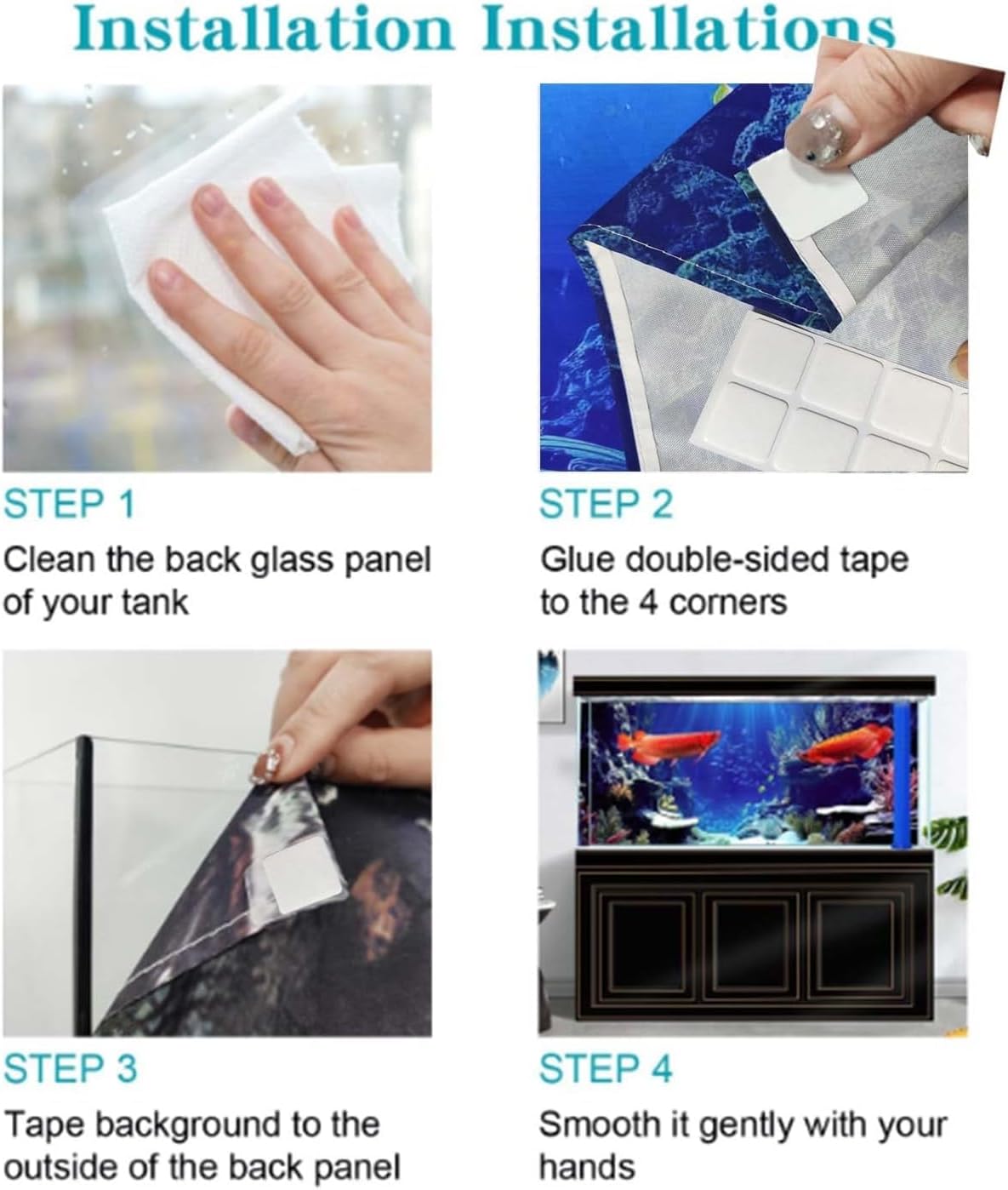 72X18IN Natural Undersea Aquarium Background, Undersea Beach Fish Tank Background, with 8 EVA Double-Sided Tape