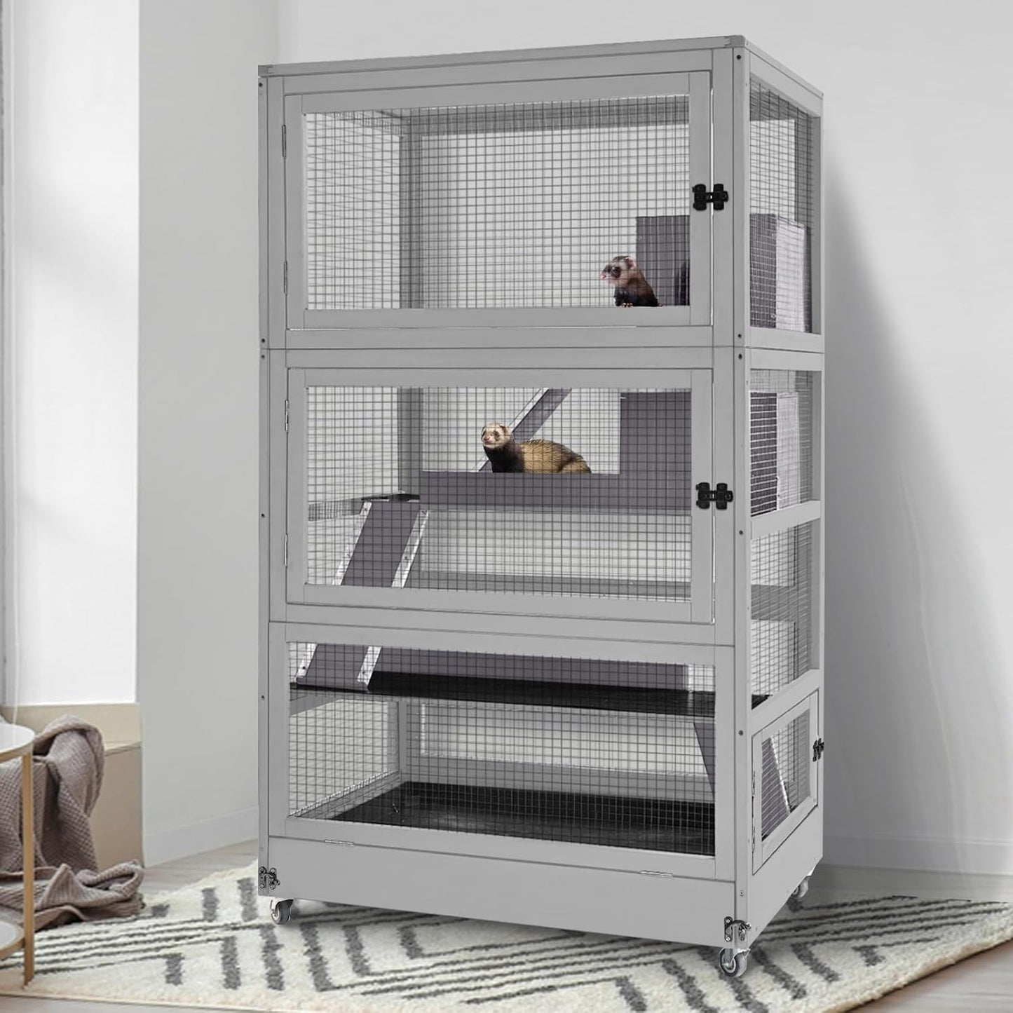 GUTINNEEN Large Chinchilla Cage, 4 Levels Ferret Cage - Large Critter Nation Hutch with Chew-Proof Aluminium Edge & PVC Layer, Brake Wheels Moveable - for Hamster, Rat, Gerbil