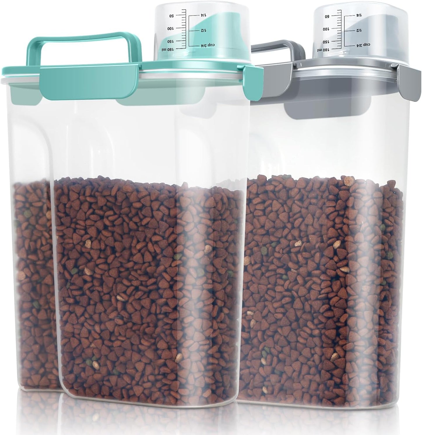 TBMax Pet Dog Cat Food Storage Containers 2 Pack 10 to 14 Lbs, Airtight Cat Food Dispenser with Large Spout & Portable Handle, Travel Dog Treat Storage Bin Bird Seed Container-Cyan+Dark