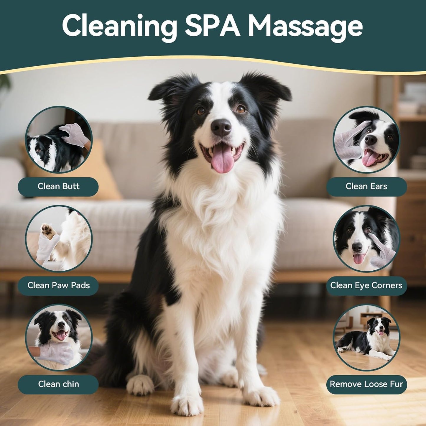 WLP Pet Glove Wipes for Dogs & Cats, Cleaning Deodorizing Hypoallergenic Hydrating Grooming Wipes, Individually Wrapped, Enriched with Aloe & Jojoba Oil for Daily Care, Traveling (24 PCS)