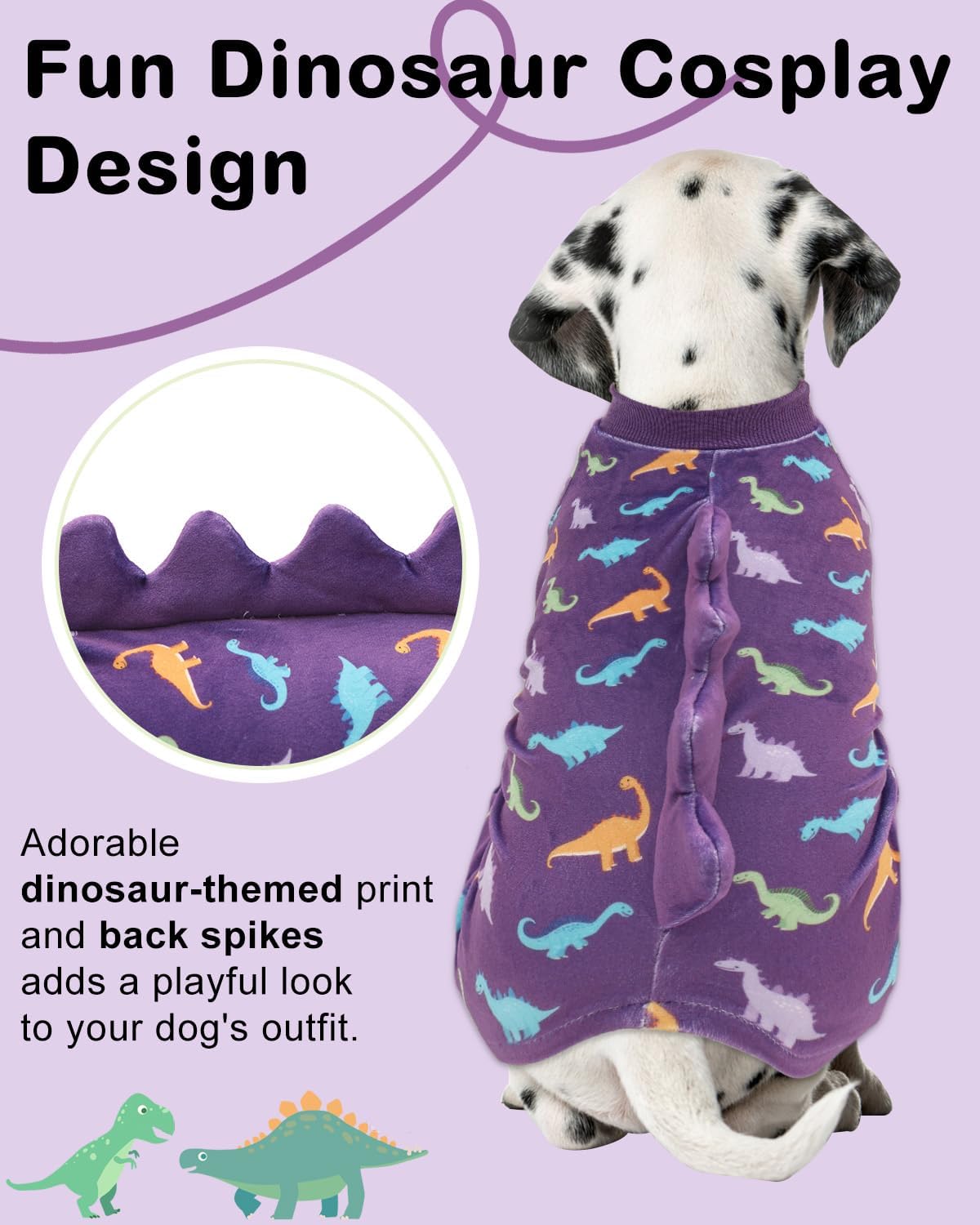 CuteBone Dinosaur Costume Dog Pajamas, Stretchy Spandex Crystal Velvet Sleepwear Coat for Small Dogs, Soft & Warm Pet Outfit Clothes for Cold Weather, Cozy Pullover Design COSP04M