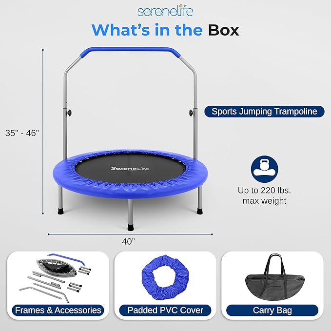 SereneLife 36"/40" Foldable Mini Trampoline - Compact Fitness 150/220 lbs