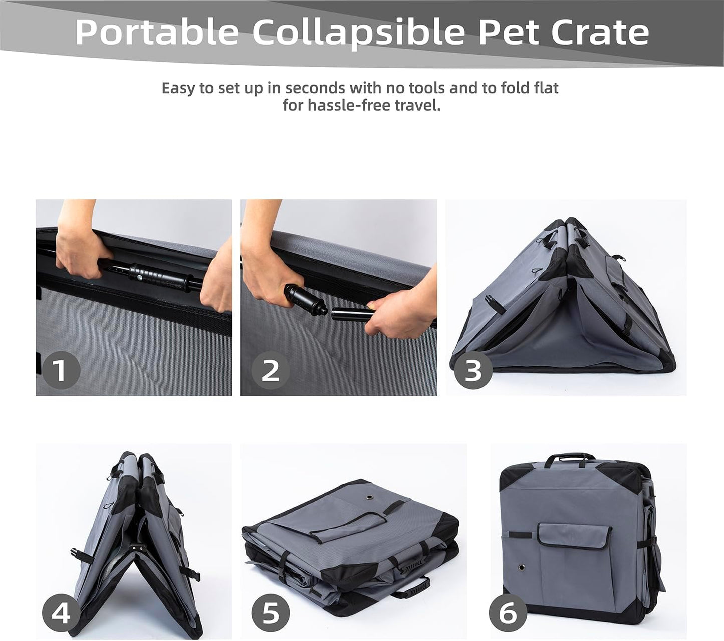 Pettycare 36 Inch Collapsible Dog Crate with Curtains Travel Dog Crate for Airflow and Calm Soft Pet Kennel with Portable Bag and More Chew Proof Mesh Indoor & Outdoor Grey 4 Door Curtains