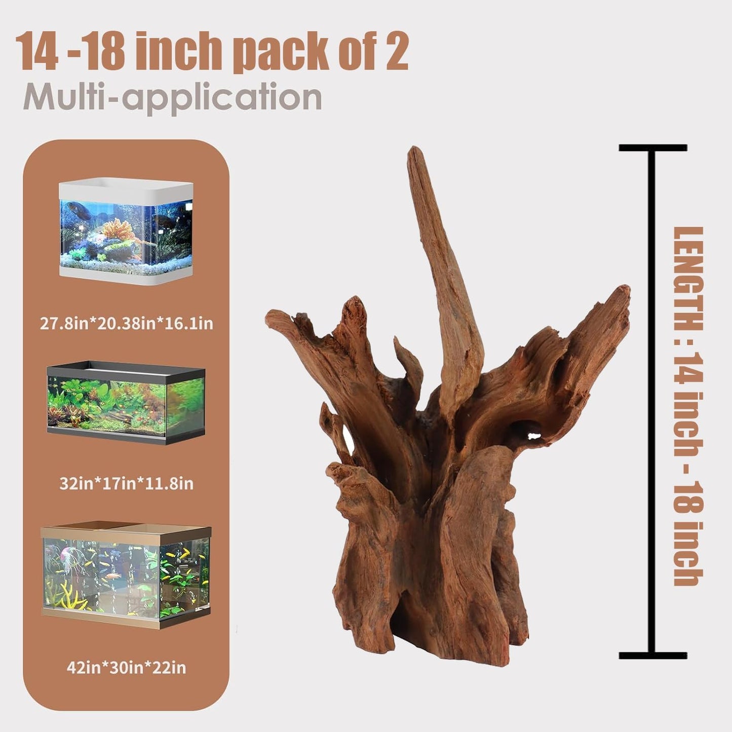 Natural Large Aquarium Driftwood for Fish Tanks & Reptile Terrariums – Safe Fish Tank Decorations, Unique Twisted Branches 2-Piece 14-18 Inch Low Tannin, Easy to Sink