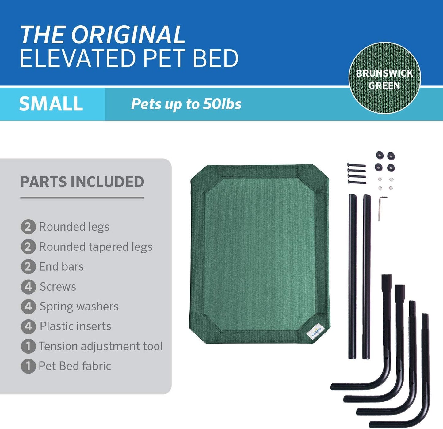 Coolaroo The Original Cooling Elevated Pet Bed,Brunswick Green, Small