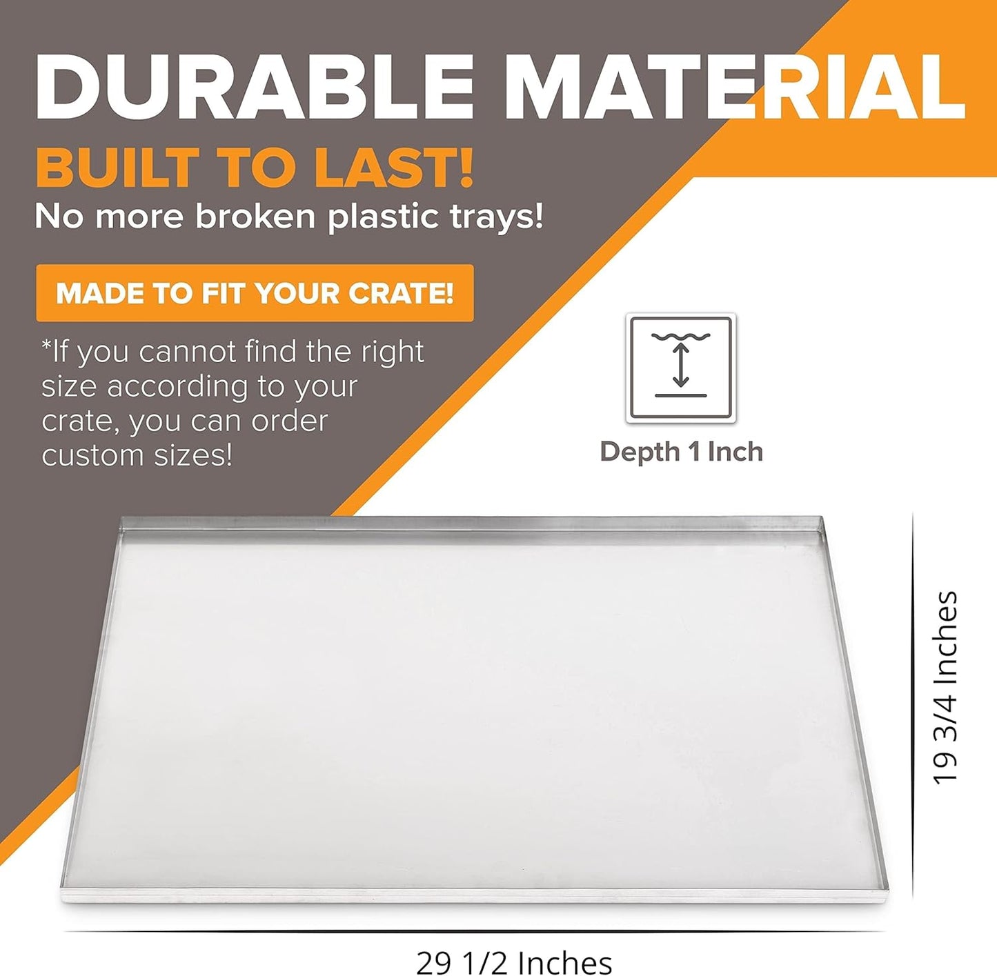 29.5" x 19.75" Metal Replacement Dog Crate Pan Chew Proof Crack Proof Pet Kennel Tray Central Dog Training Crate Pan Pet Supplies, Stainless Steel, 1" H