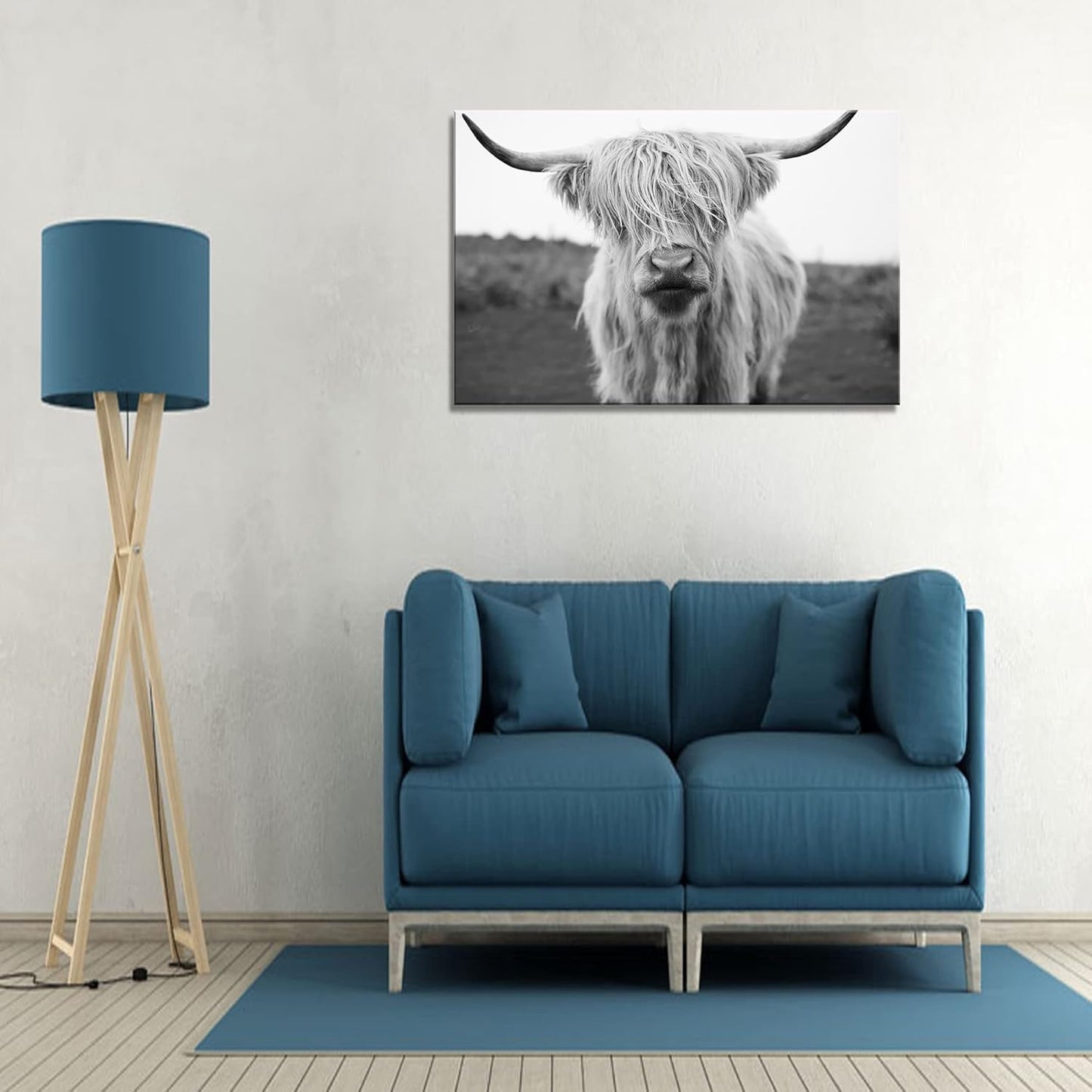 XXMWallArt FC3681 Highland Cow Canvas Art - Black and White Animal Wall Art for Living Room, Bedroom, Office Wall Decor