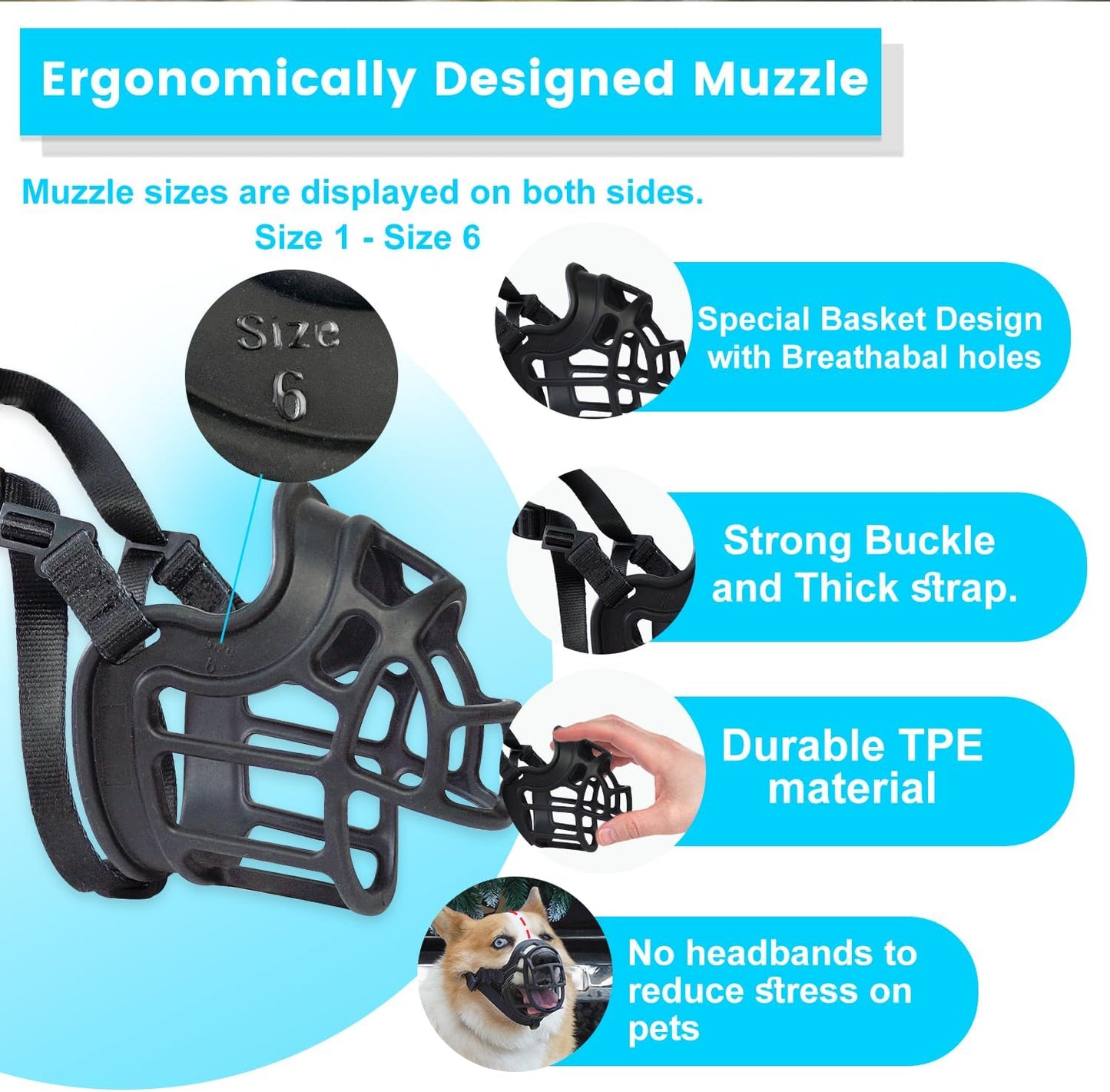 Basket Muzzle Allows Panting Drinking - Anti Biting Chewing, Sturdy Lightweight, Suitable for Grooming Trimming Training, Black, Size 2