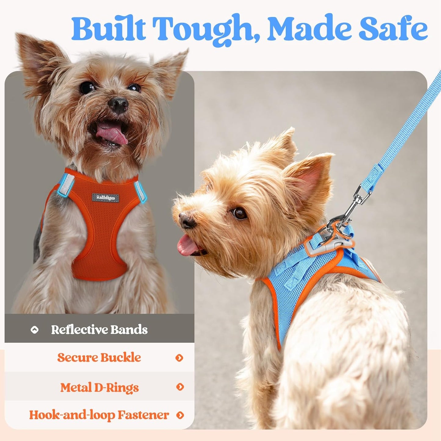 rabbitgoo Dog Harness Small Sized and Leash Set, Step in Soft Light Puppy Vest, Breathable Mesh Pet Harness, Reflective for Safe Easy Walking, Blue & Orange XS
