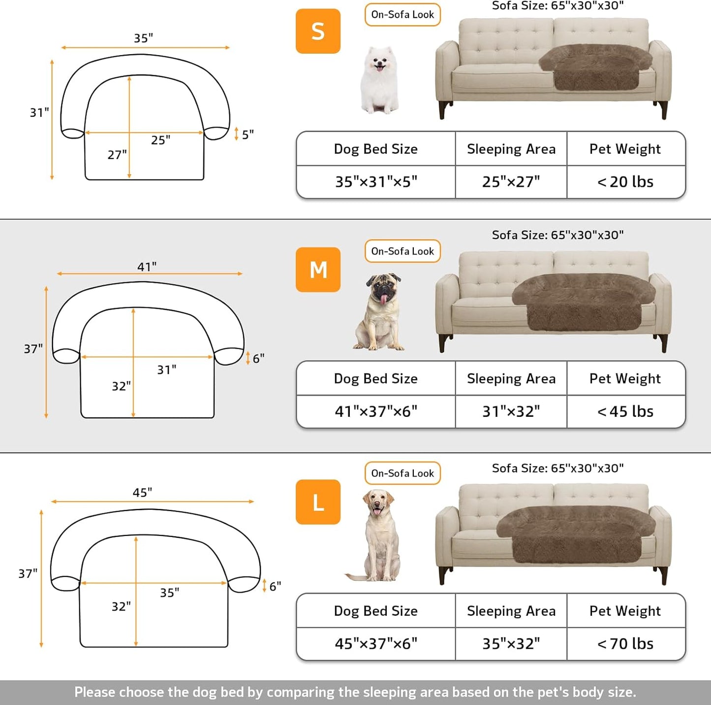 Calming Dog Bed Fluffy Plush Dog Mat for Furniture Protector with Removable Washable Cover for Large Medium Small Dogs and Cats (Medium(41x37x6), Camel)