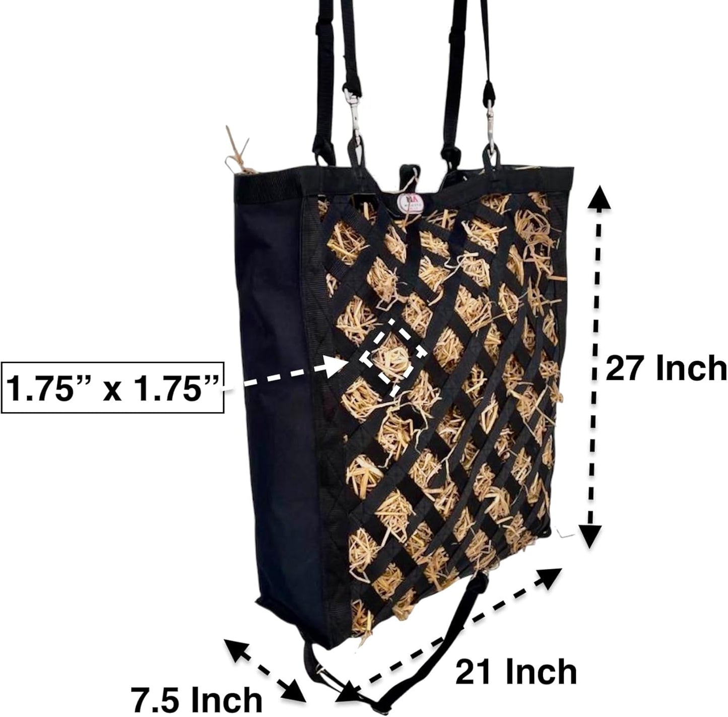 Majestic Ally Premium Nylon Hay Bag for Horses and Livestock, Simulates Grazing, Slow Feeding, Heavy-Duty PP Webbing,Quick-Adjust Straps, Small Hole for Digestion, Multiple Colors (Black)