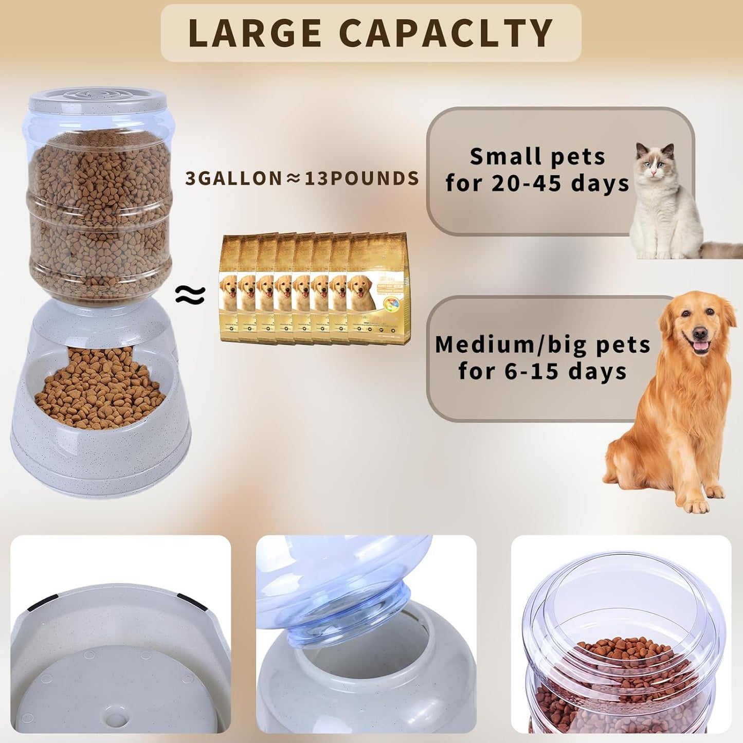 Automatic Dog Feeders,3 Gallon Capacity Gravity Food Dispenser for Large Dogs,Automatic Dog Feeder Large Breed, Pet Feeder Station Food Dispenser