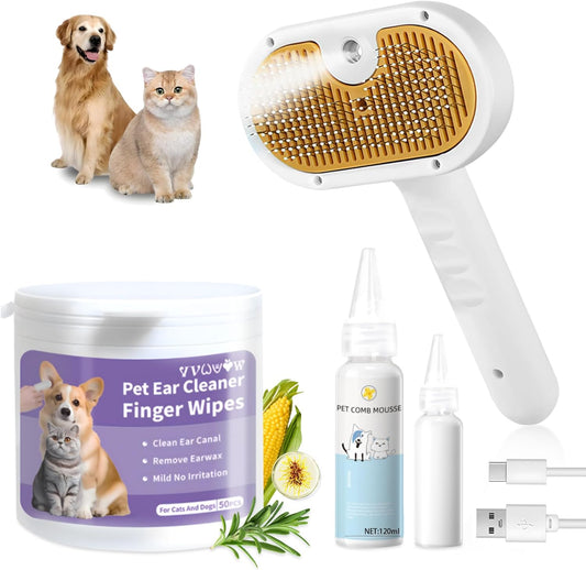 Pet Steam Brush for Dog & Cat–Pet comb leave-in serum
