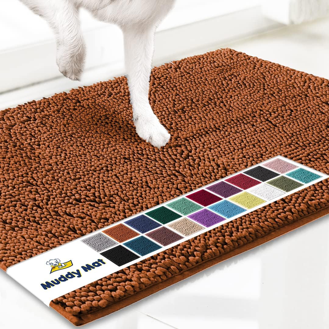 Muddy Mat® Shown on TV – Super Absorbent Microfiber Dog Door Mat for Muddy Paws, Non-Slip Washable Pet Rug, Quick Dry Chenille Entryway Carpet, Machine Washable Indoor Outdoor mat, Orange 28"x18"