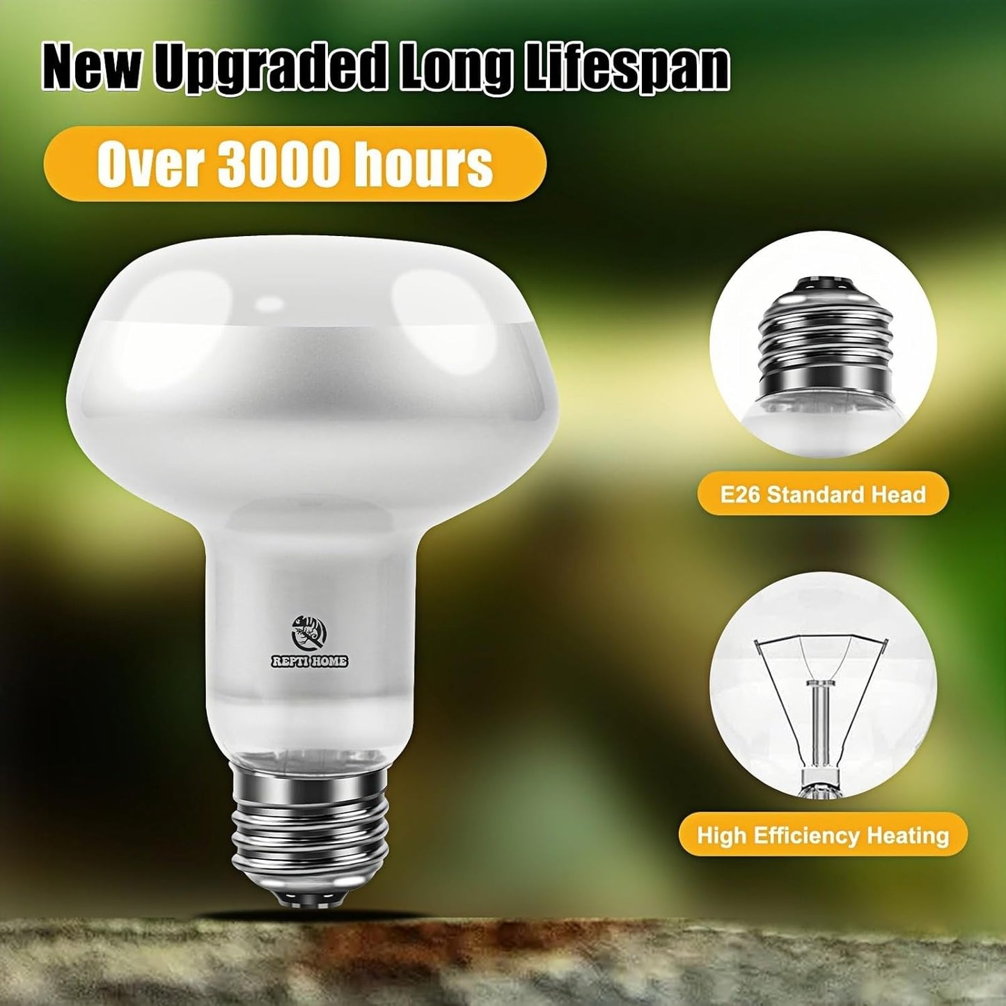 Reptile Heat Lamp 2Pack 50W, Intense Basking Spot Light Bulb with UVA, Simulate Natural Daylight Heat Bulb for Reptile, Turtle, Bearded Dragon, Lizard, Tortoise, Gecko, Snake