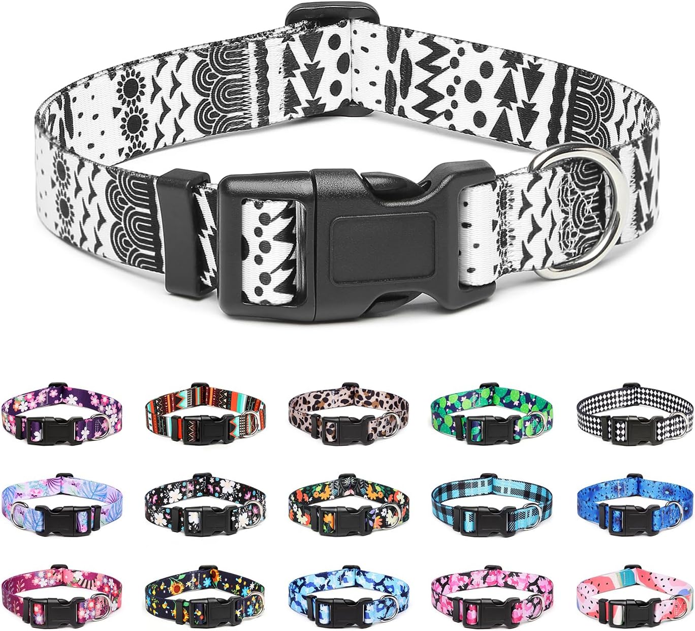 Mercano Adjustable Dog Collar - Special Design Patterns, Soft Nylon Comfortable Durable Pet Collar for Small Medium Large Dogs (XS, Black White B)
