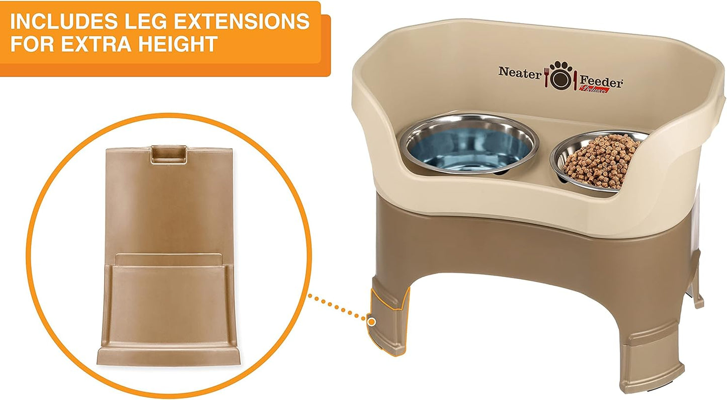 Neater Feeder Deluxe Mess Proof Dog Bowls Elevated for Large Dogs – Made in USA – No Spill Raised Dog Food Bowl Stand w/Leg Extensions – Stainless Steel Dog Food and Water Bowl Set – Cappuccino