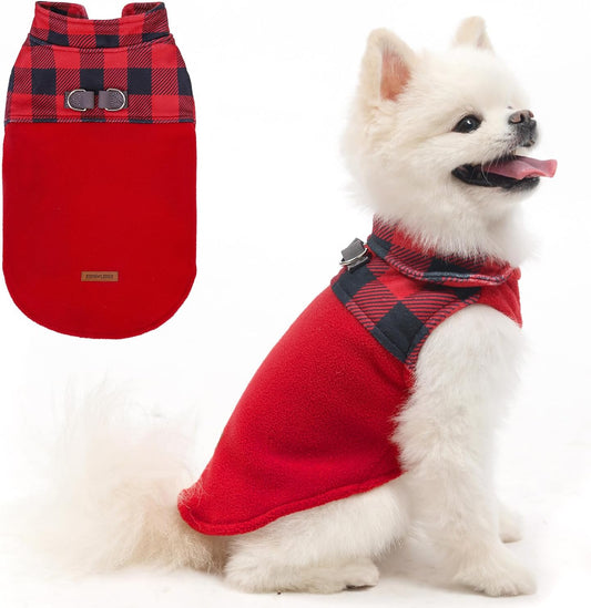 EXPAWLORER Fleece Dog Sweater for Small Medium Dogs - Classic Plaid Jacket, Doggie Winter Coat Vest with 2 D-Rings for Leash, Cold Weather Clothes,Pet Apparel,Sweatershirt for Boy or Girls
