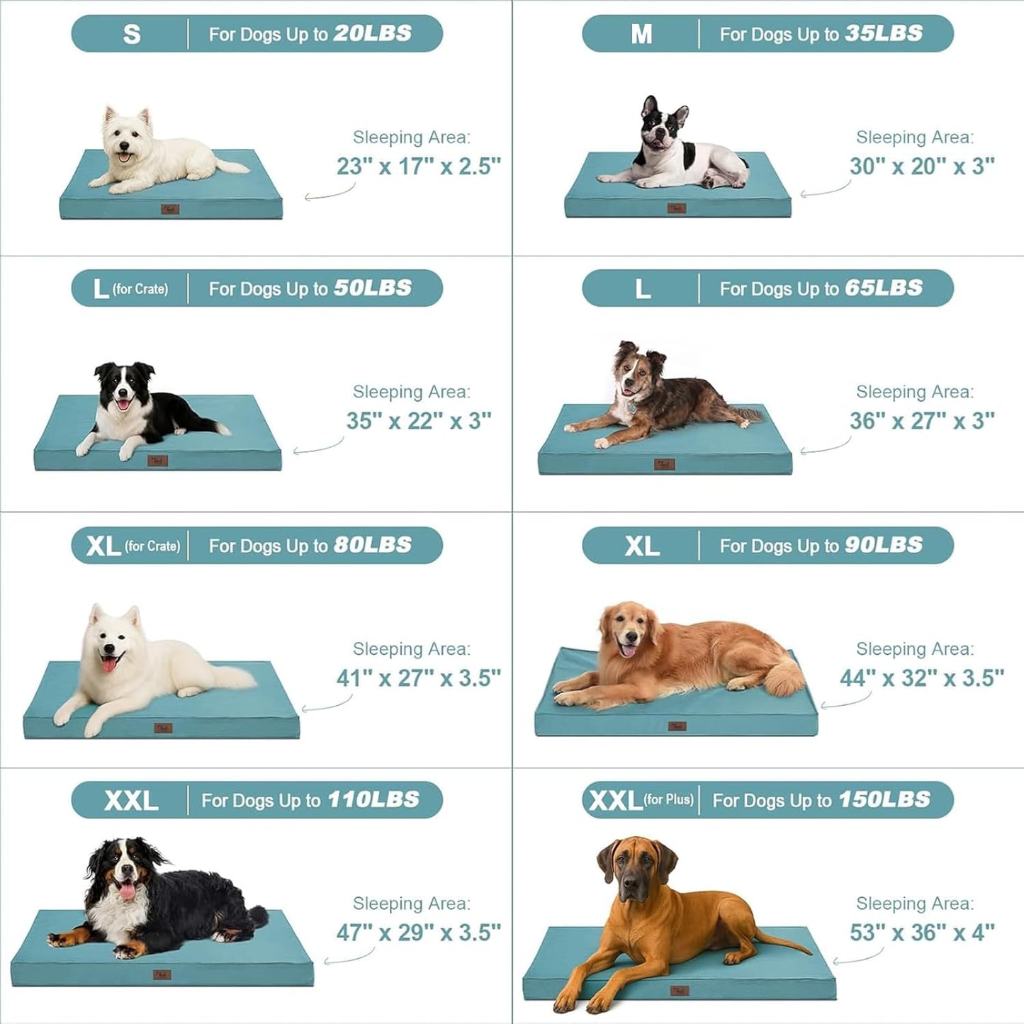 Orthopedic Dog Bed for Large Dogs, Big Waterproof Washable Dog Bed for Large Sized Dogs with Egg Crate Foam Pet Bed Mat, Removable Oxford Cooling Cover, Light Blue