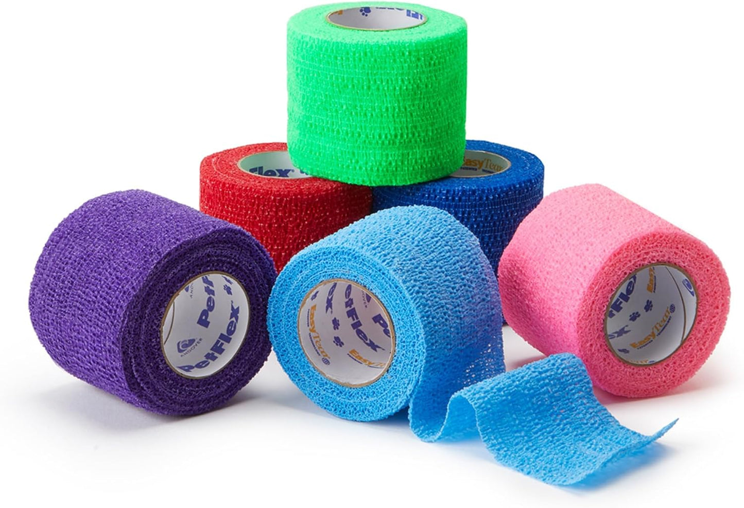 PetFlex Color Pack – Flexible Self-Adhering Elastic Bandage for Wound Care – First Aid Wrap for Small Animals Like Dogs, Cats, and Other Pets - 2 inch, 6 Rolls
