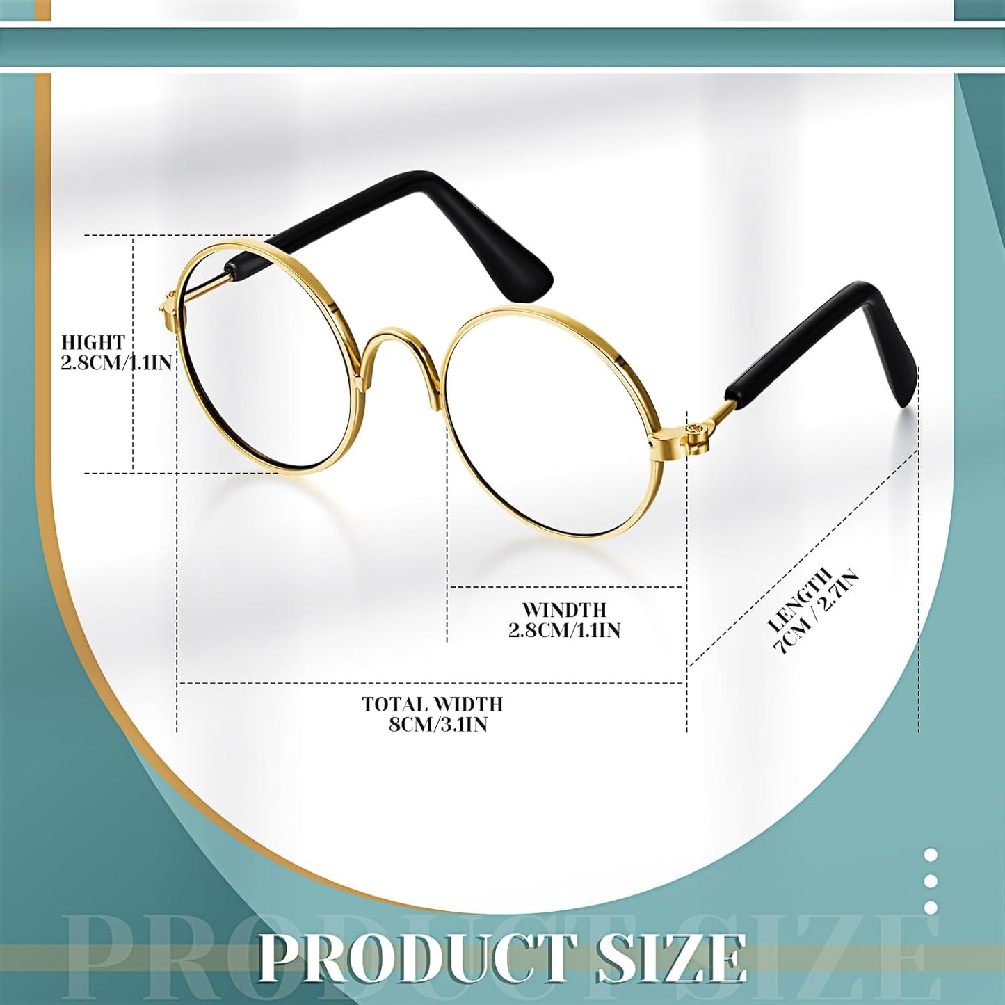 Dog Sunglasses Retro Pet Glasses Doll Glasses Classic Round Dog Glasses Metal Cat Puppy Eye Wear Hippie Costumes for Cats and Dogs, Photos Props Cosplay Party Costume (Gold,No Lens Style)