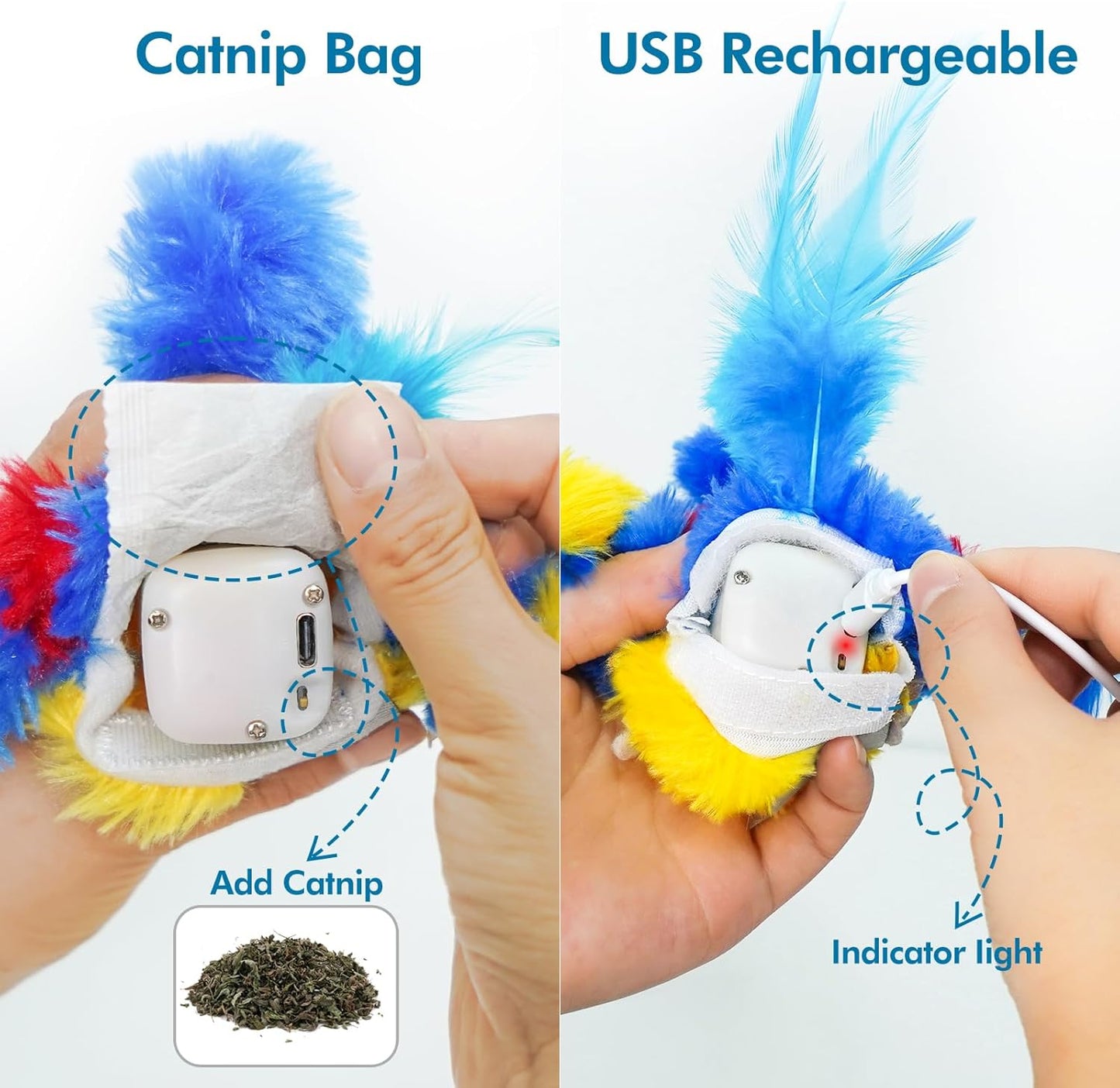 Vannon Cat Toys Flapping Bird(Cannot Fly), Rechargeable Touch Activated Kitten Toy Interactive Cat Exercise Toys with Catnip and Feather for Indoor Cat - Bule