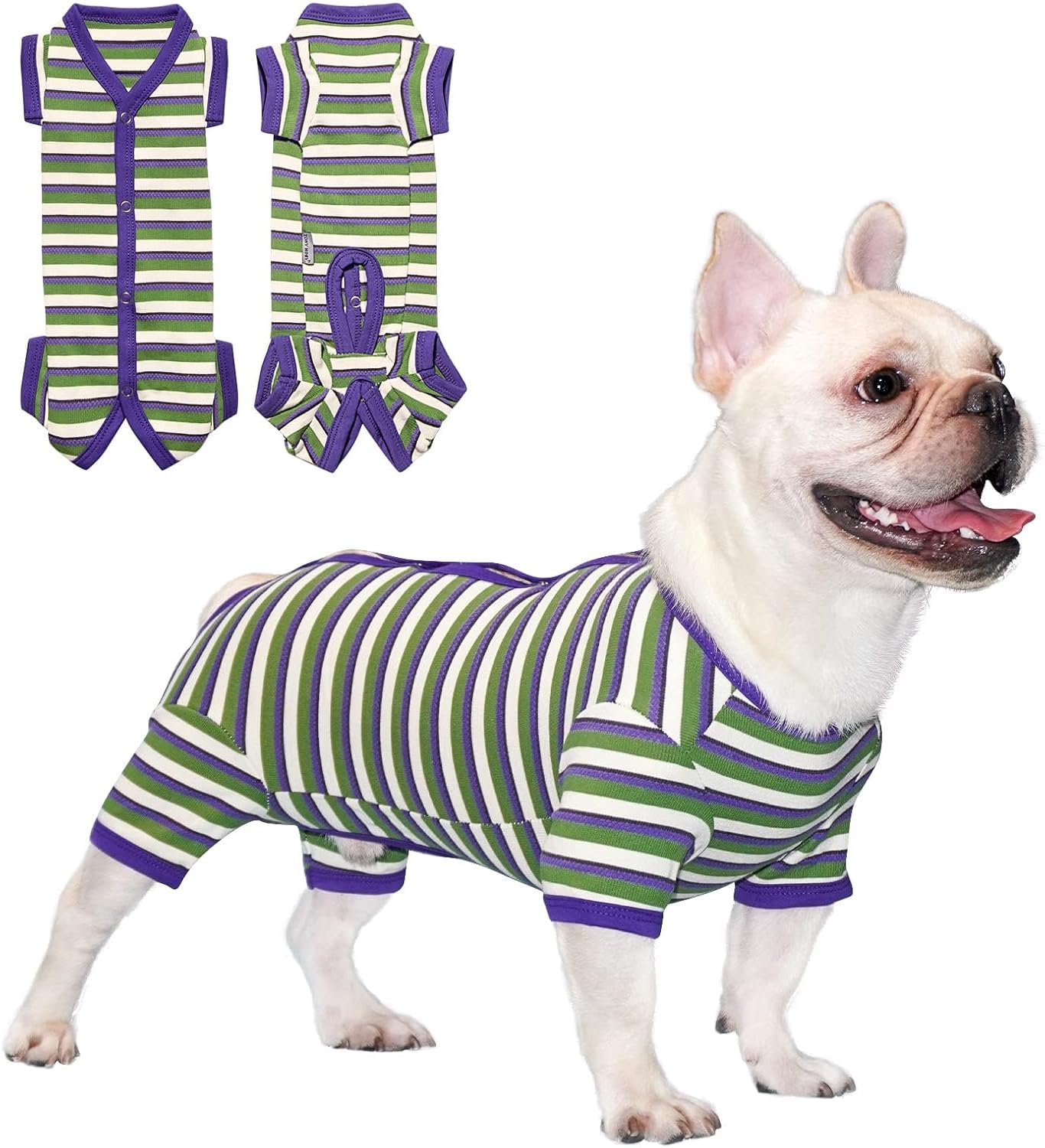 TONY HOBY Dog Pajamas, Knitted Dog Jumpsuit Shirt in Cold Weather, Dogs Surgical Recovery Suit for Small Medium Dogs (Purple&Green, Boy, XL)