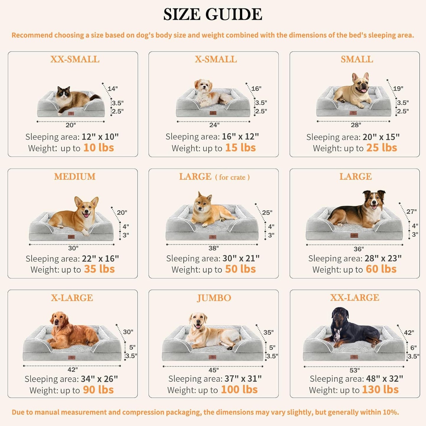 Comfort Expression Medium Dog Beds Waterproof Orthopedic Foam Dog Sofa Beds for Medium Large Dogs Comfy Pet Bed with Washable Removable Cover & Non-Slip Bottom(Medium,Grey White)