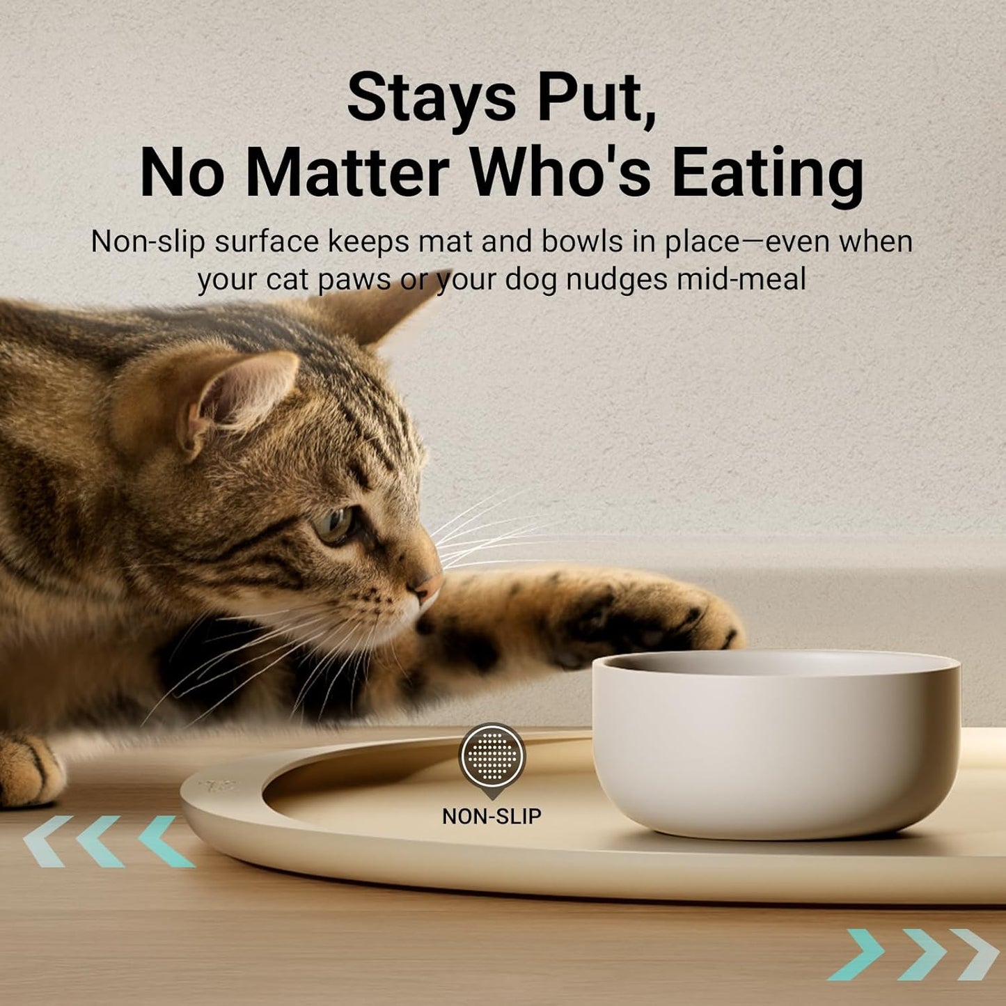 DownyPaws Dog Food Mats for Floors Waterproof, BPA Free Silcone Dog Bowl Mat, Non-Slip Pet Feeding Mat with High Raised Edge, Cat Placemat for Messy Drinkers, 24"×17", Almond