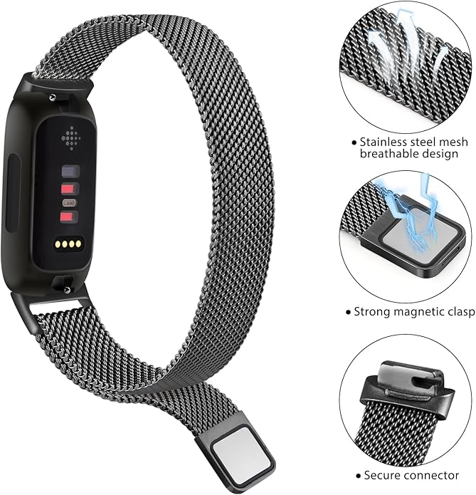 Meliya Metal Band for Fitbit Inspire 3 Bands Women Men, Stainless Steel Metal Mesh Loop Adjustable Magnetic Wristband Replacement Straps for Fitbit Inspire 3