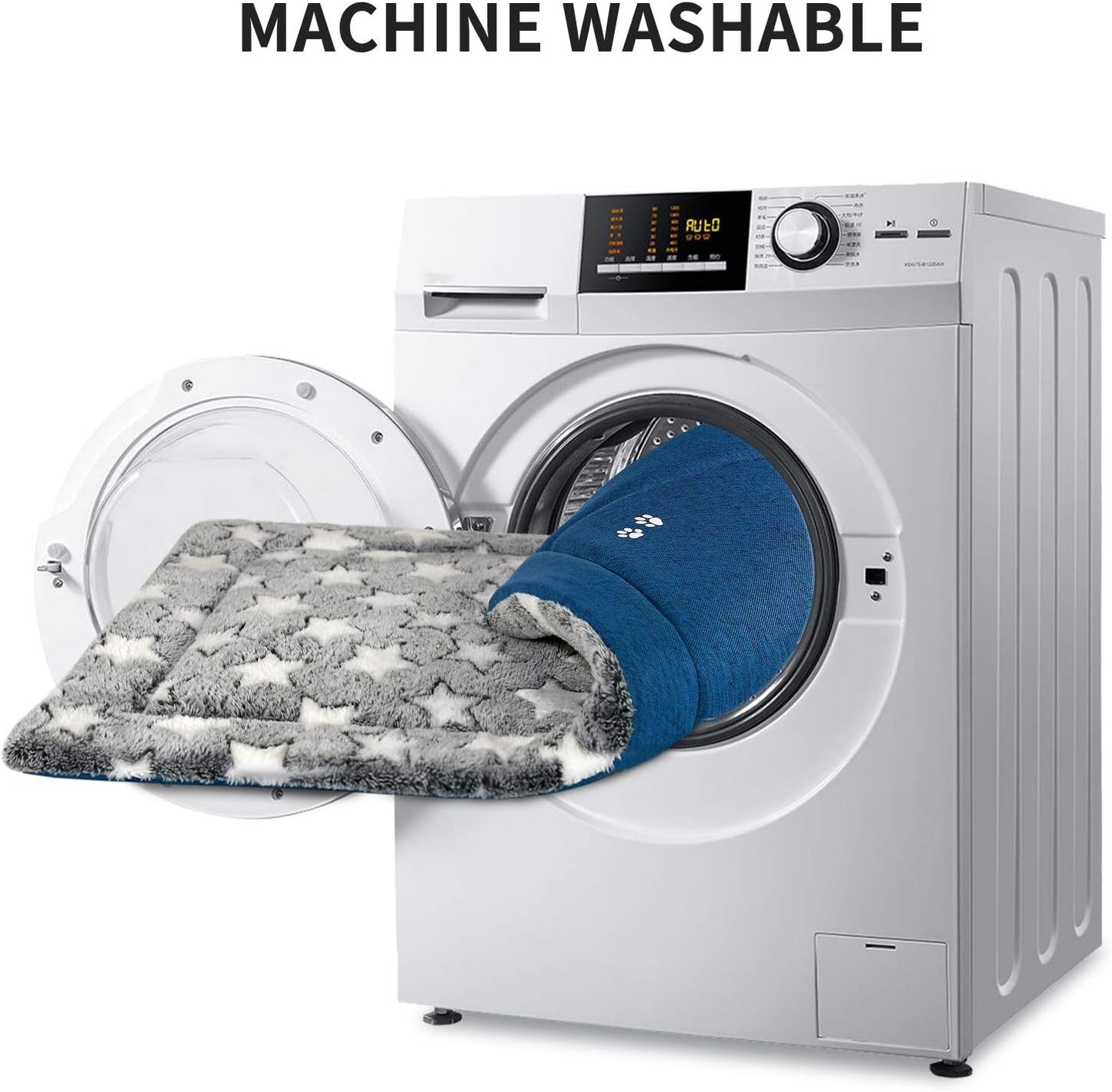 KROSER Fancy Crate Pad Bed Mat Reversible (Cool & Warm), Machine Washable, for Small to XXX-Large Dogs, Grey, Navy, Star Pattern