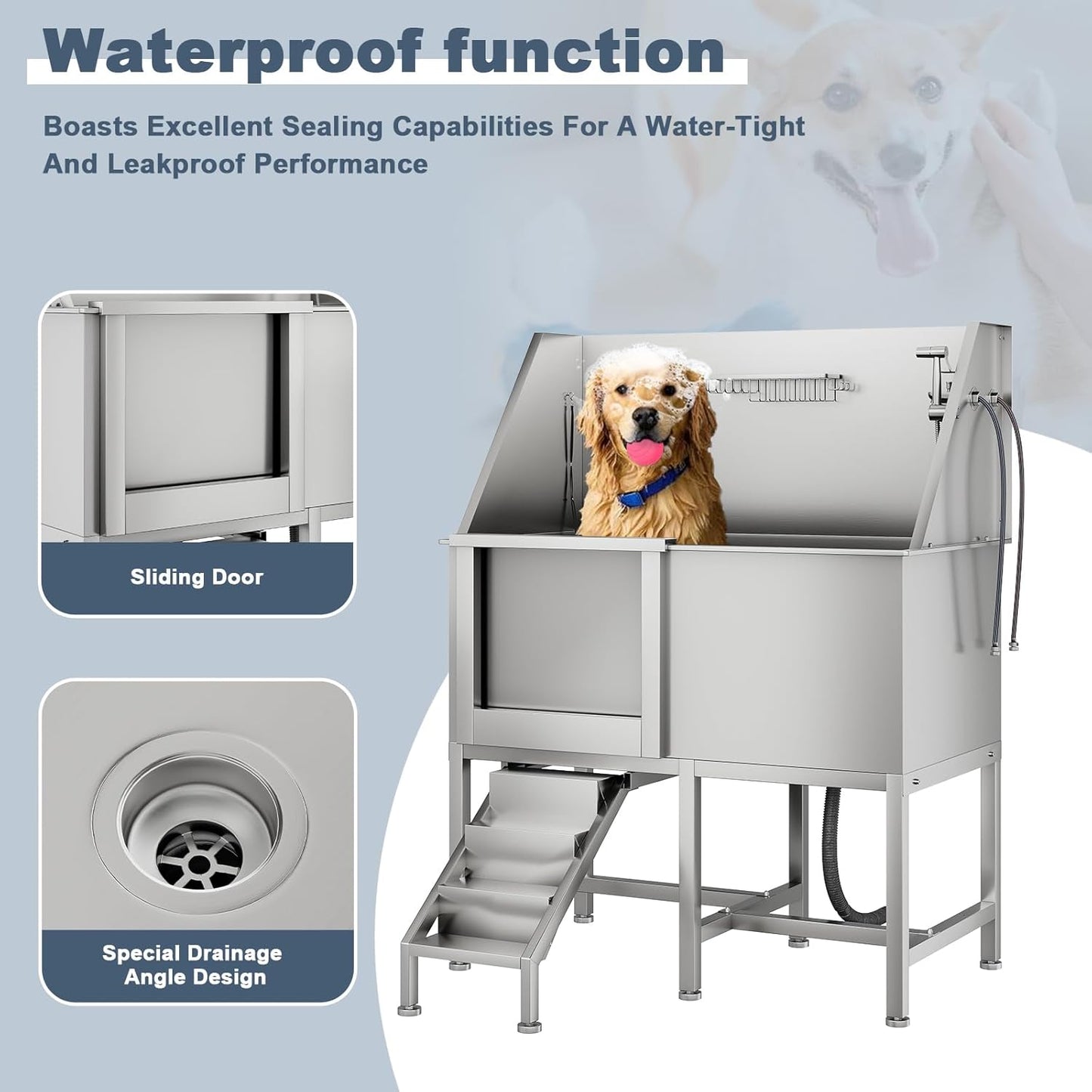 50" Dog Bathtub for Large Dogs, Professional Dog Washing Station with Wash Tub Attachment, Bath Pool for Outdoor, Indoor Shower and Grooming (50" Left Door)