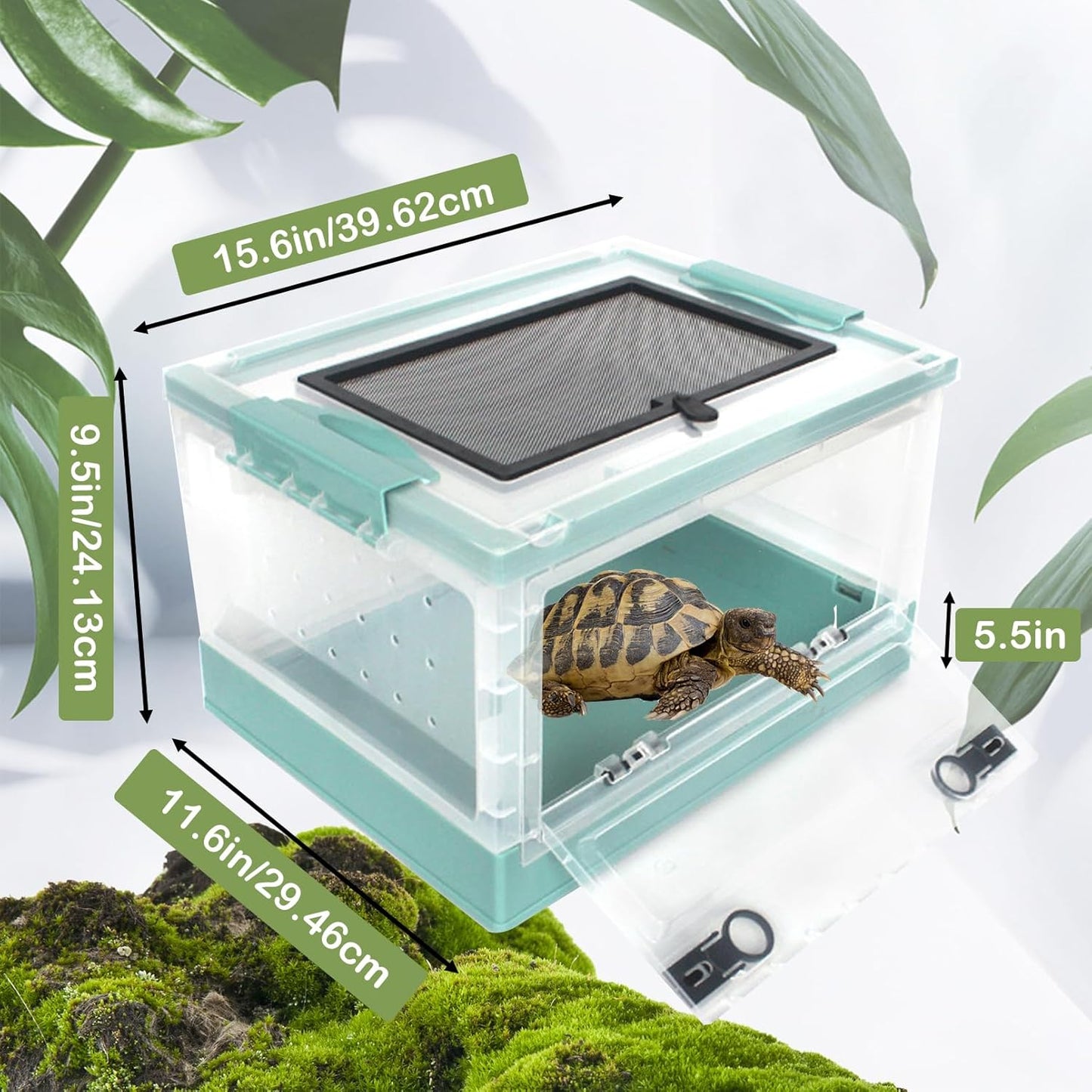 PINVNBY Plastic Reptile Feeding Box with Wheels,Reptiles Breeding Enclosure Cages Transparent Amphibians Habitat Terrarium Tank Portable Transport Container for Lizard,Bearded Dragon(Blue)