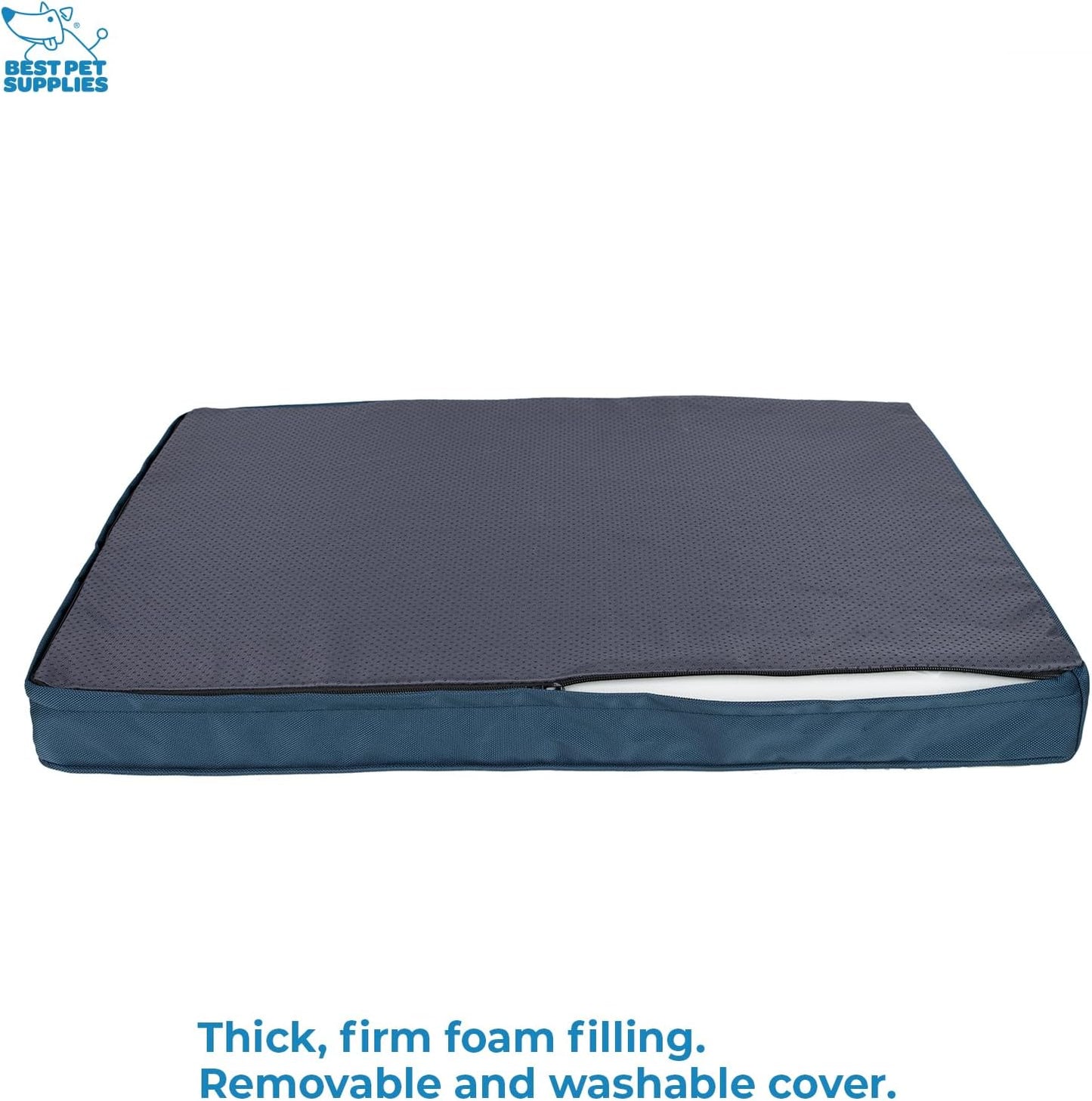 Best Pet Supplies Cute Dog Crate Mat Flat Bed with Waterproof Exterior, Thick Orthopedic Egg Foam Mattress, and Soft Sherpa Fleece Cover for Small, Medium, and Large Breeds - Blue, 41X29X4