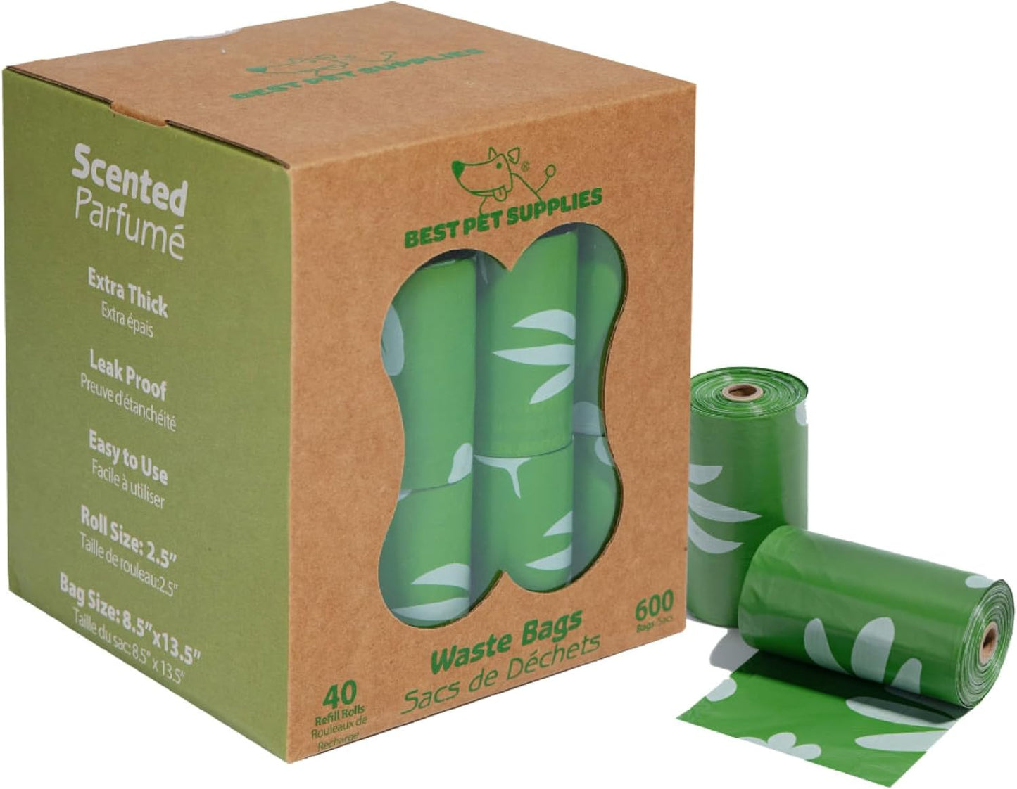 Best Pet Supplies Poop Bags for Dogs, 50% Post-Consumer Recycled Content dog waste bags on rolls, fits all poop bag holders for leashes - 600 Count, Green, Lavender Scented