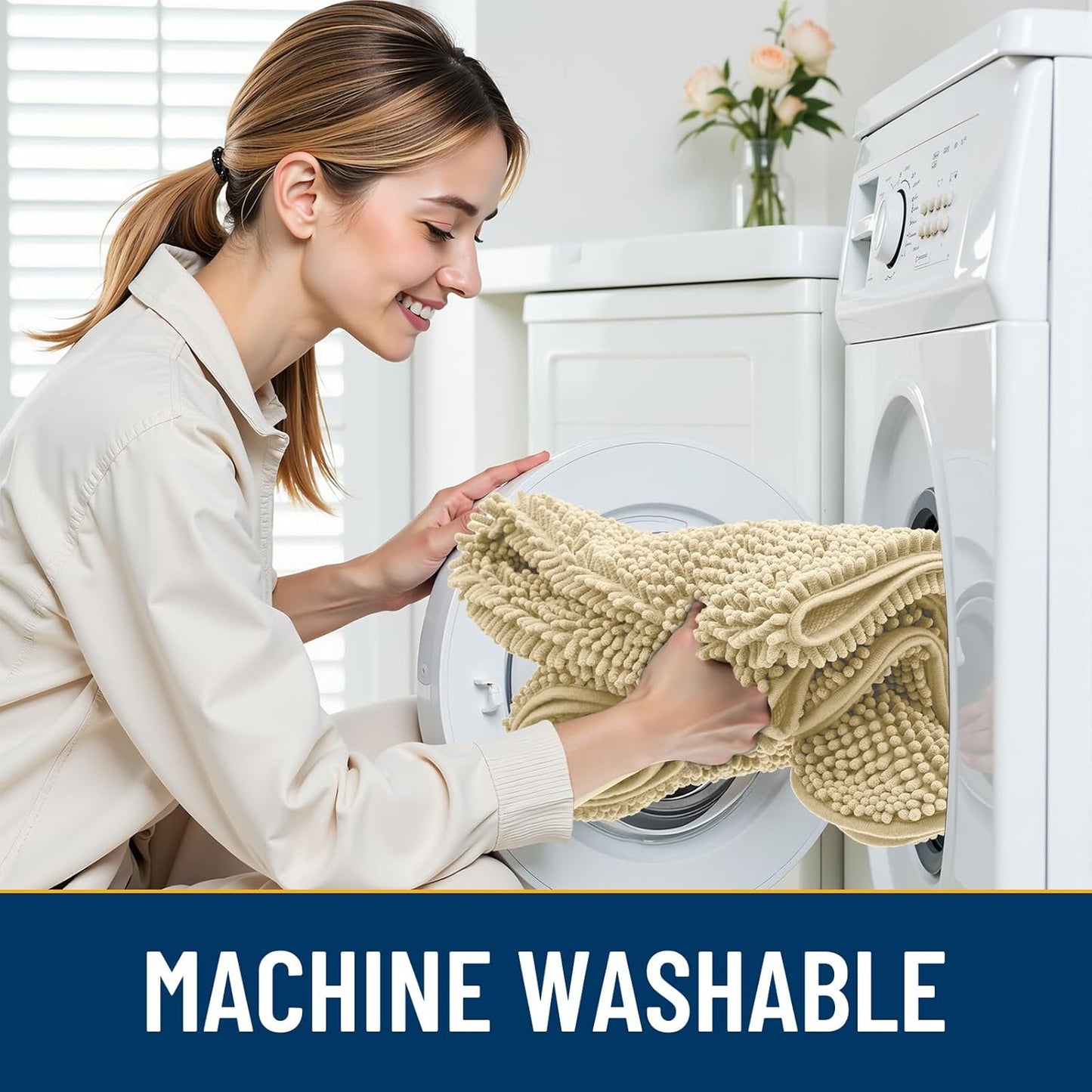 Smiry Dog Door Mat for Muddy Paws 30x20, Absorbs Moisture and Dirt Doormat, Non-Slip Washable Quick Dry Chenille Front Door Mat Indoor Entrance, Entryway Carpet for Inside Floor, Cream White