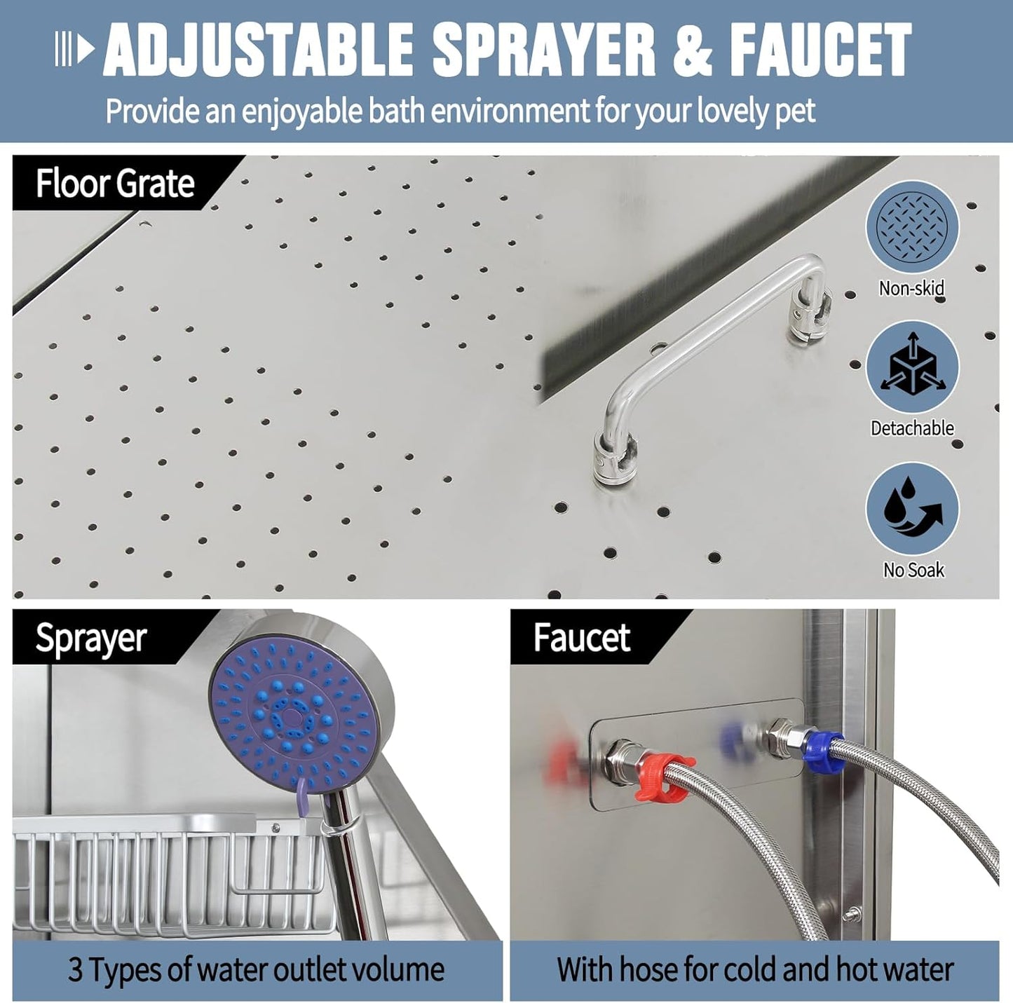 50 Inch Electric Dog Bathing Station For Large Dogs, Height Adjustable Stainless Steel Dog Pet Washing Station, Professional Dog Grooming Tub With Electric Lift, Pet Wash Bath Station (50" Right door)