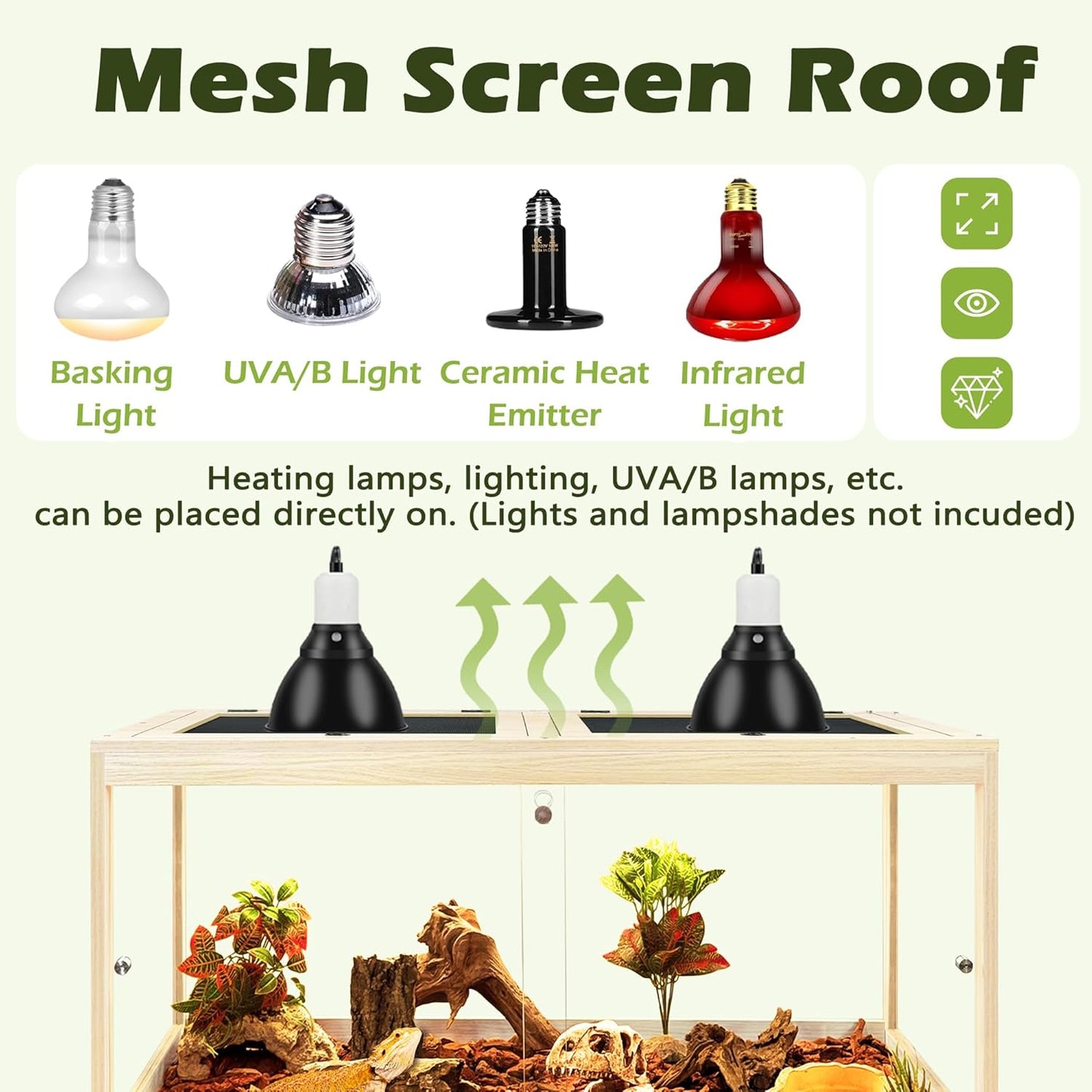 Prolee Tempered Glass Bearded Dragon Tank 63 Gallon, Lizard Tank, Reptile Tank with Metal Mesh Roof Door, Snake Tank with Lock Design, 40" Long, Oak