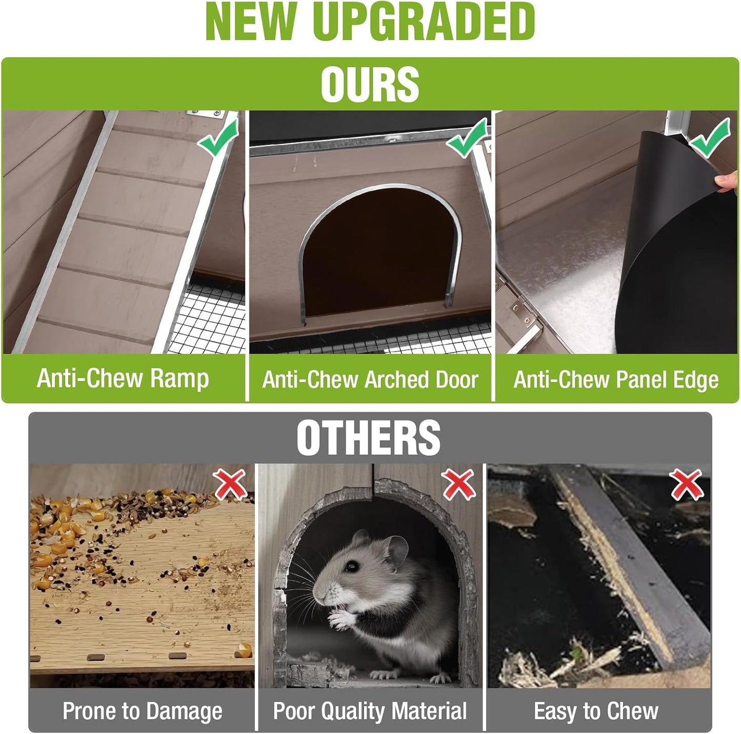 GUTINNEEN Indoor Rabbit Hutch Guinea Pig Cages with Chew-Proof Ramp, 2-Story Wooden Bunny House with Pull-Out Tray & Leakproof PVC Layer, Small Animal Cage with Detachable Legs