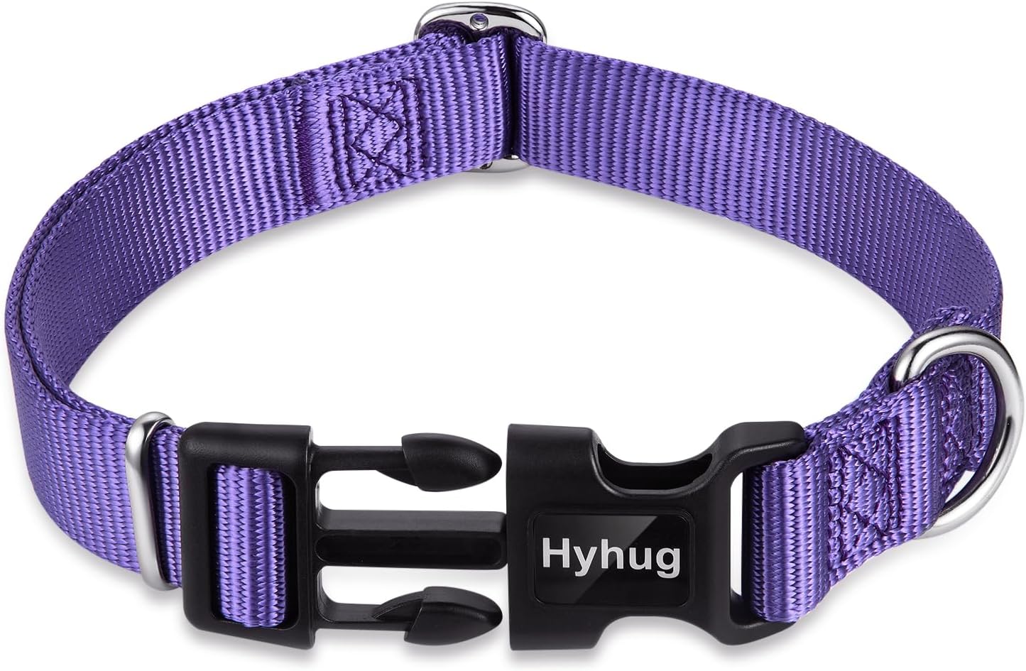 Hyhug Pets Solid Color Classic Regular Soft Nylon Basic Collar for Medium Breeds Dogs, Unique Design Adjustment Triglide Slide (Buckle) Can Attached Name Tag Accessories. (Medium, Ultra Violet)