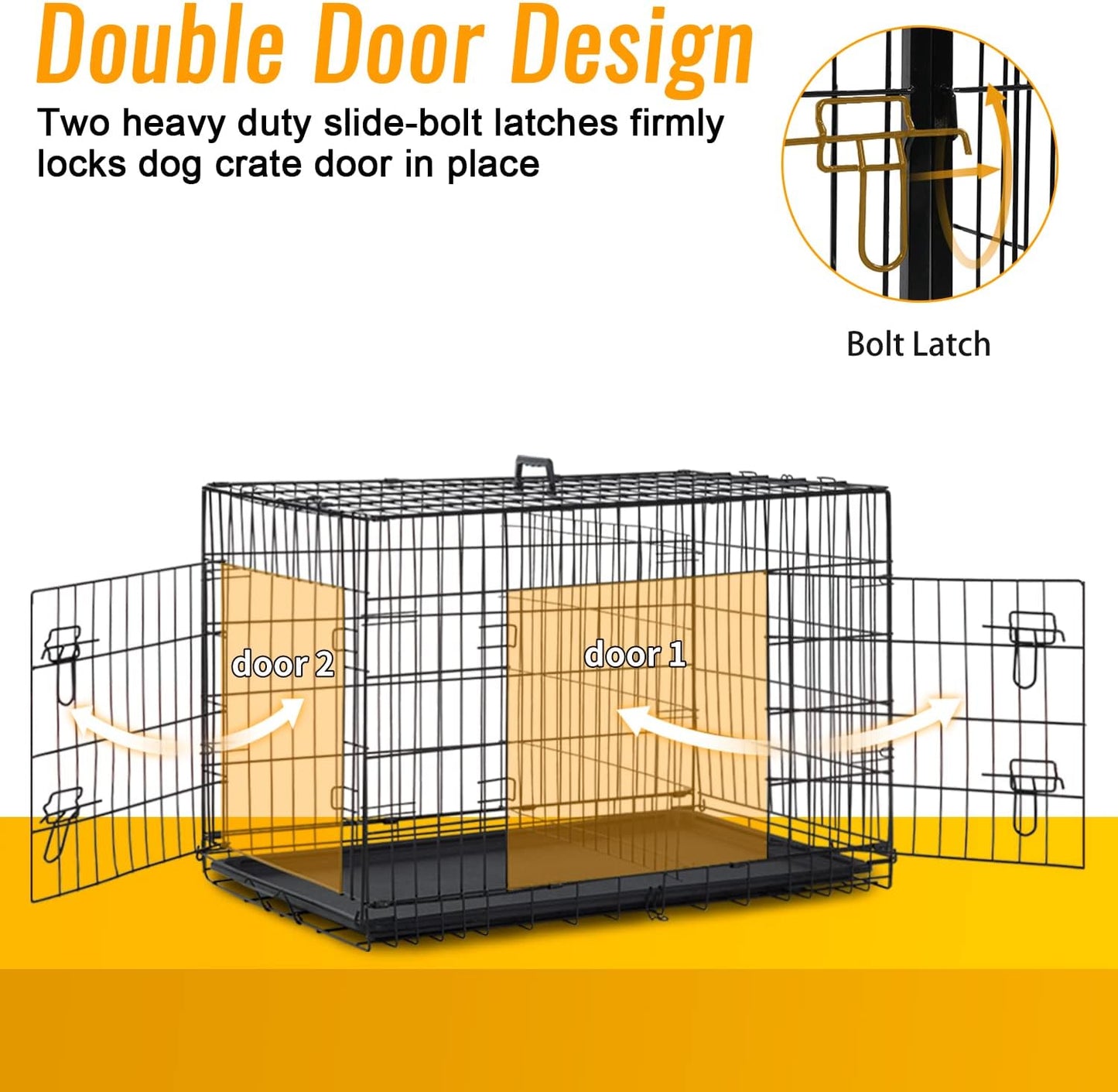 FDW Dog Crate for Medium Dogs 30 Inch Folding Metal WirePet Cage Double Door W/Divider Panel Indoor Outdoor Kennel Leak-Proof Plastic Tray,Black