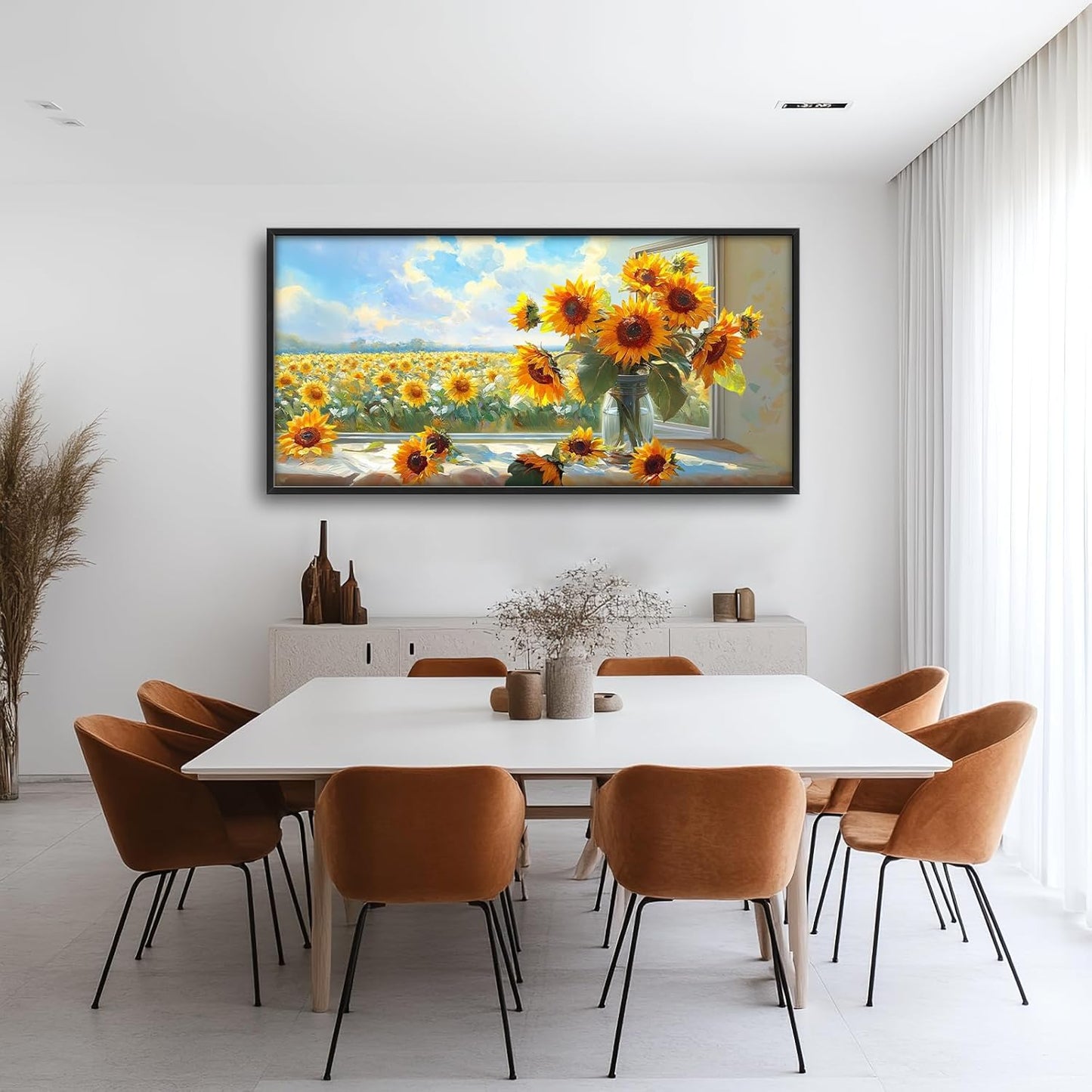 Large Sunflower Wall Art for Living Room, Framed Oversized Flower Field Wall Decor Nature Landscape Canvas Painting Modern Artwork for Living Room Bathroom Bedroom Office Dining Room 60"x30"