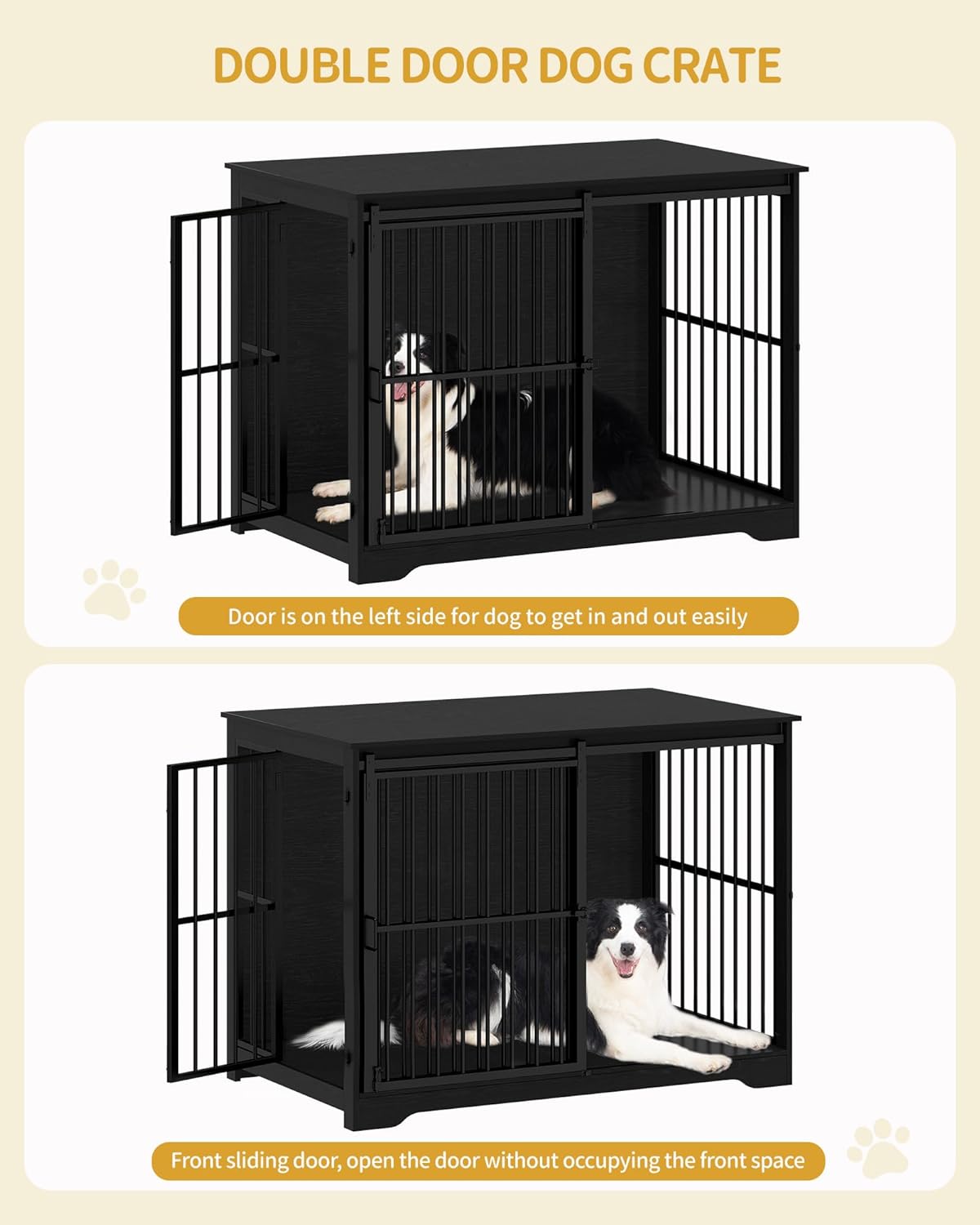 XXL Large Dog Crate Furniture, 46.9" Indoor Dog Kennel Furniture with Barn Door, Wooden Tall Dog Crate, Heavy Duty Dog Cage for Large Dogs, Side End Table, Anti-Chew, Black DFC83804B