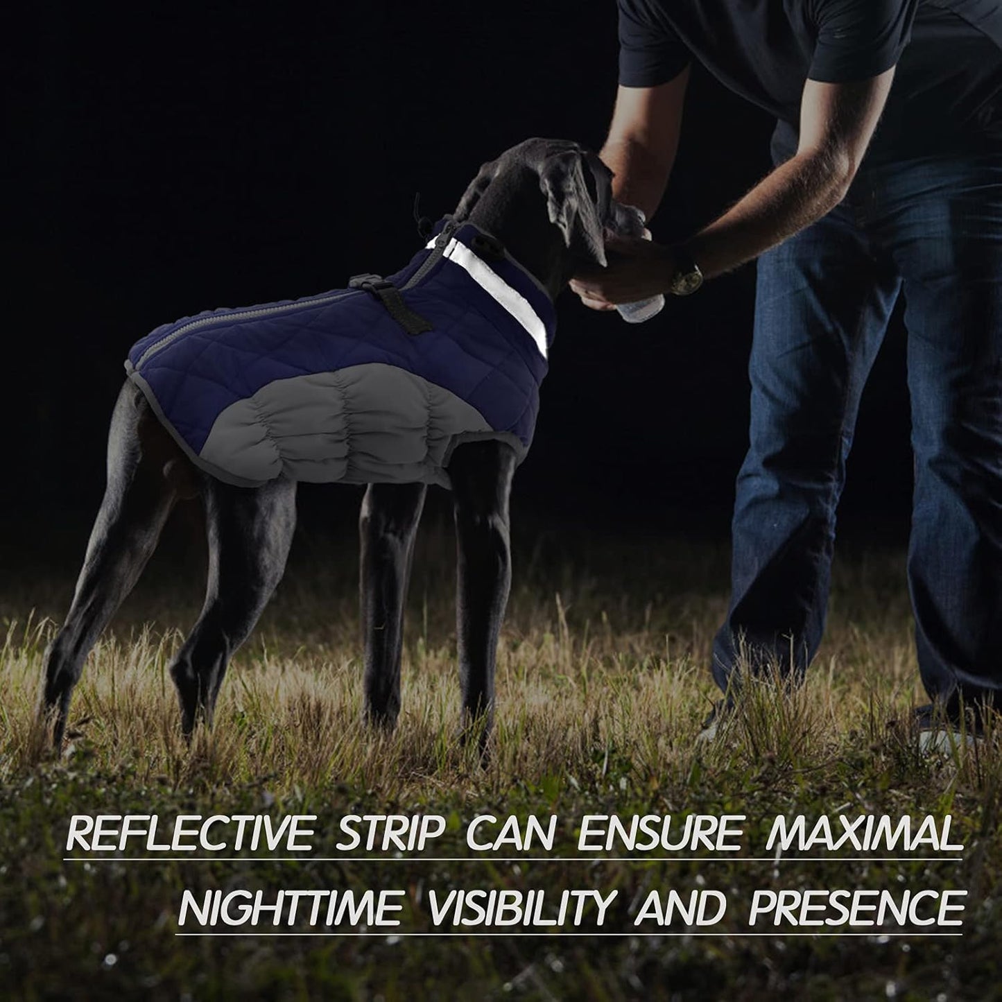 FUAMEY Dog Coat for Large Dogs,Waterproof Dog Winter Jacket with Harness Built in Puppy Cold Weather Coats Reflective Pet Vest with Zipper Warm Fleece Dogs Snowsuit Windproof Blue L