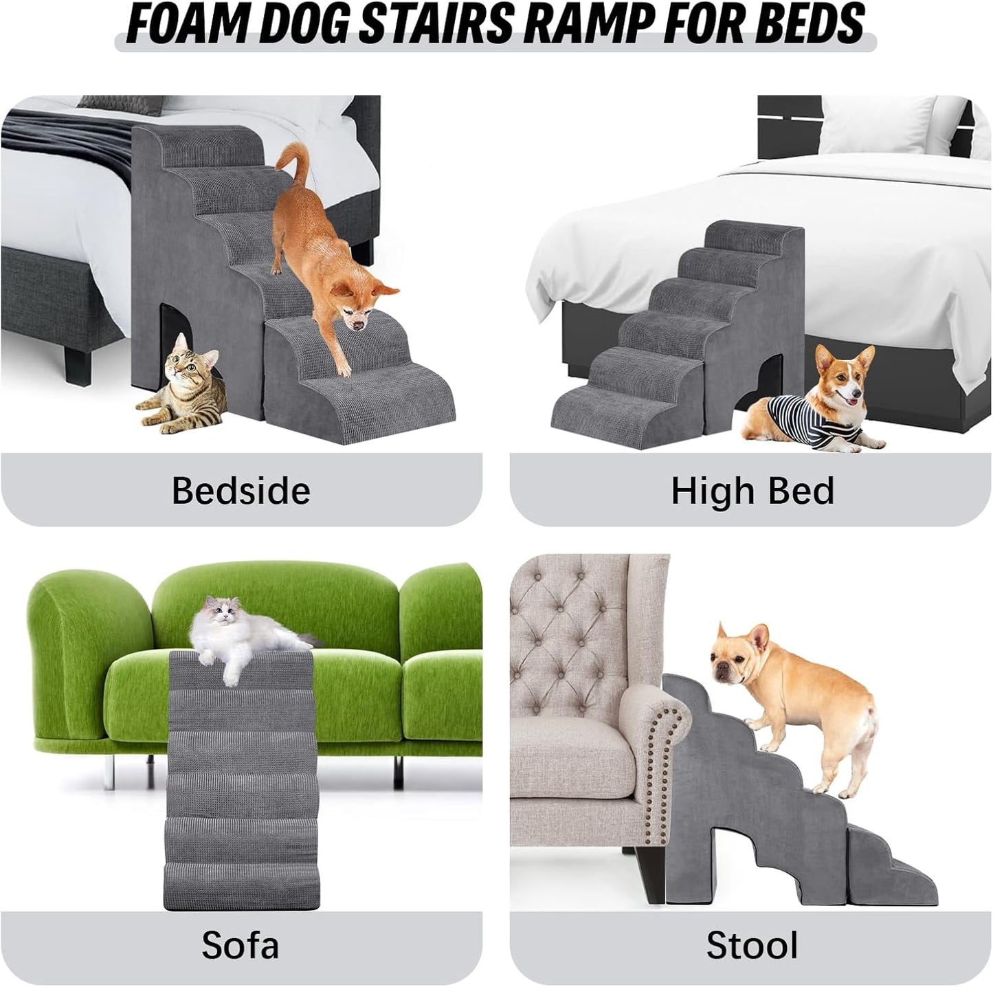 6 Step Dog Stairs&Steps 29 Inches Tall Up to 29-32 Inches High Bed, Dog Ramp Cat Stairs Pet Ladder for Small Medium Dogs, Doggie, Old Cats, Kitty, Grey