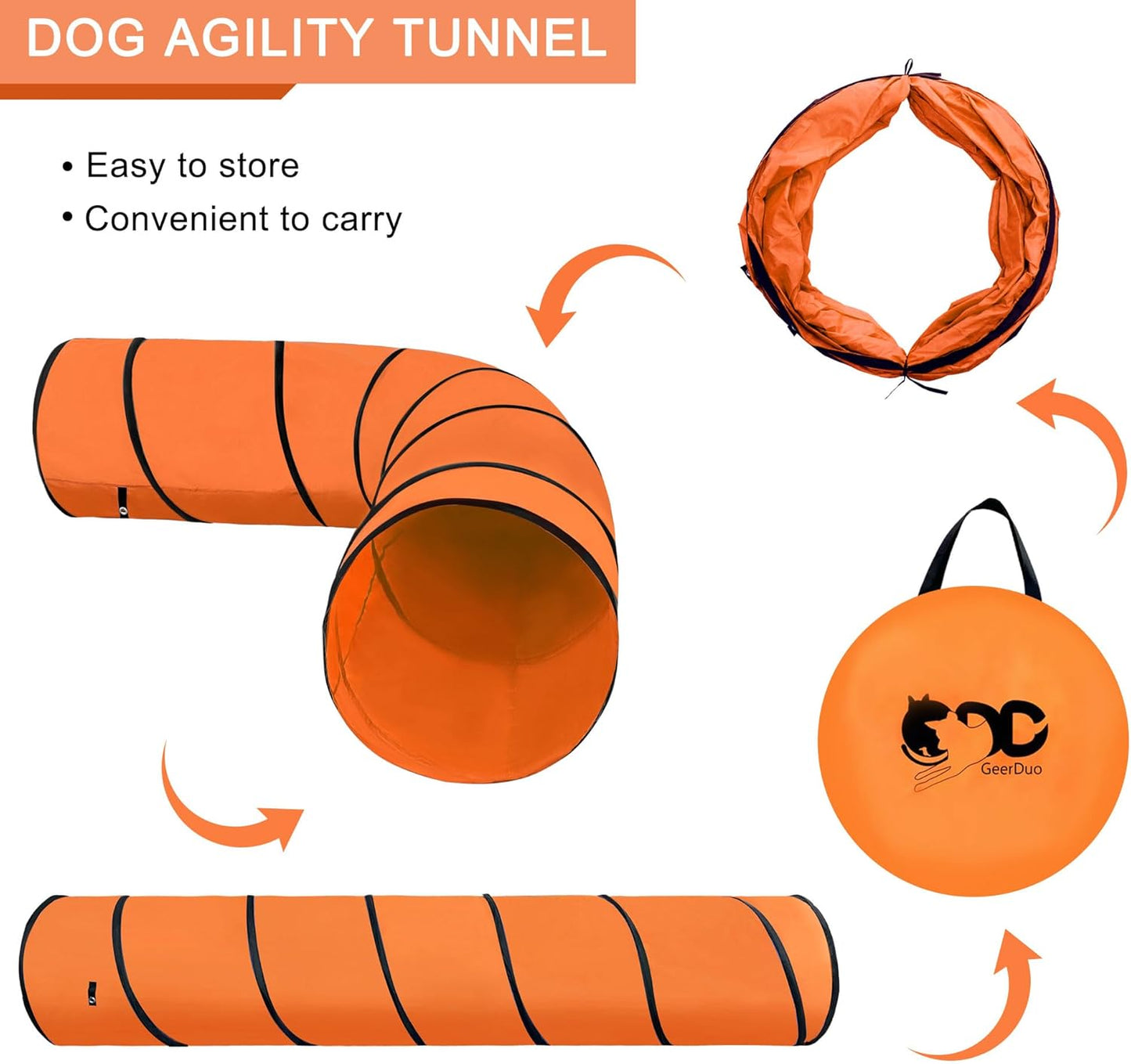 Dog Agility Tunnel, Dog Agility Equipment, Dog Agility Training with Carry Bag (Orange)