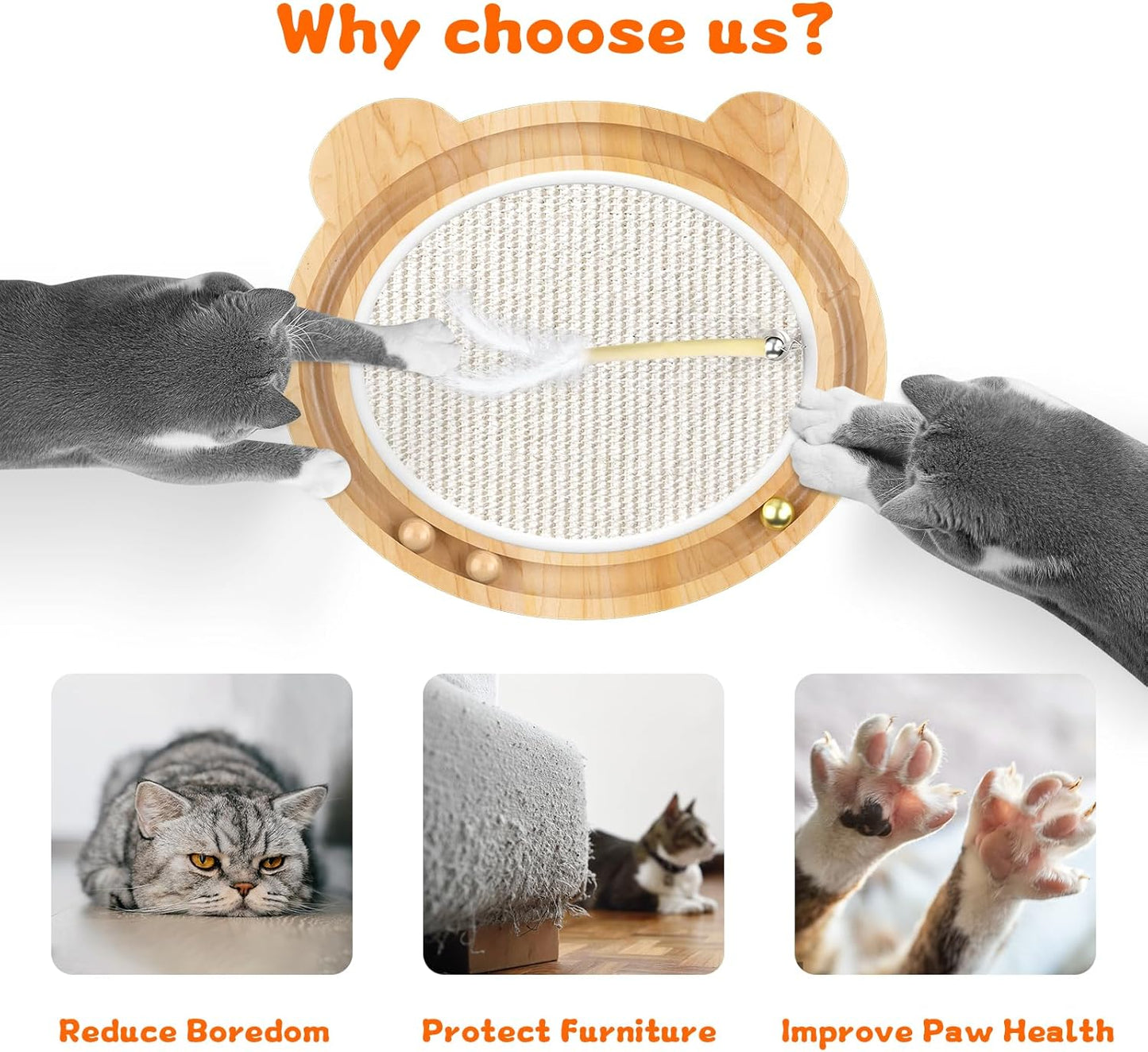 3-in-1 Cat Toys, Scratcher, Toys for Indoor Cats, Natural Sisal Scratching Board, Kitten Interactive with Ball Track & Retractable Wand Toy & Feather