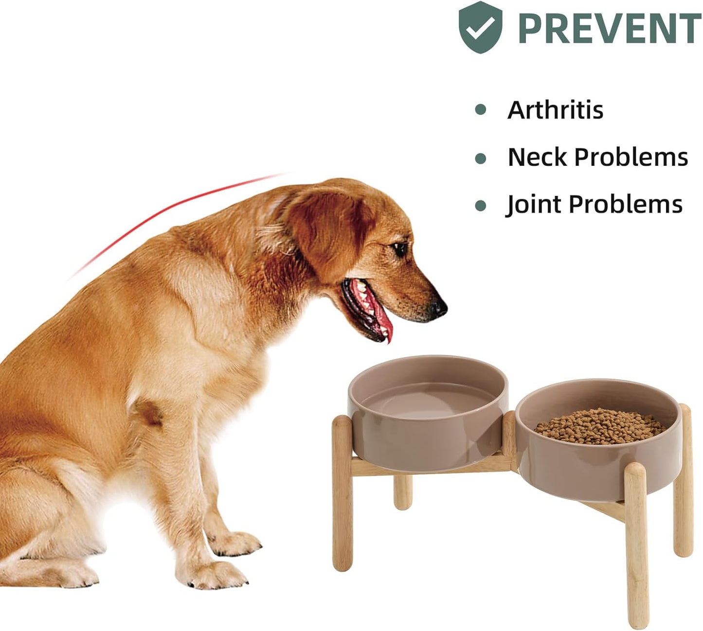 Ceramic 8.2inch Raised Dog Bowl with Stand for Large- Breed Dogs, Pet Food and Water Feeder (Double Bowl with Stand - Brown Coffee)